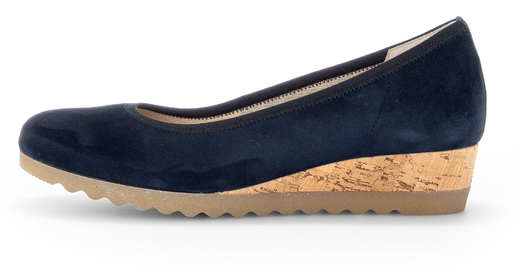 Keilpumps GABOR "GENUA", Damen, Gr. 40, blau (nachtblau), Ziegenveloursleder, Schuhe, Businessschuh, Heels mit Absatz in Kork-Optik 5