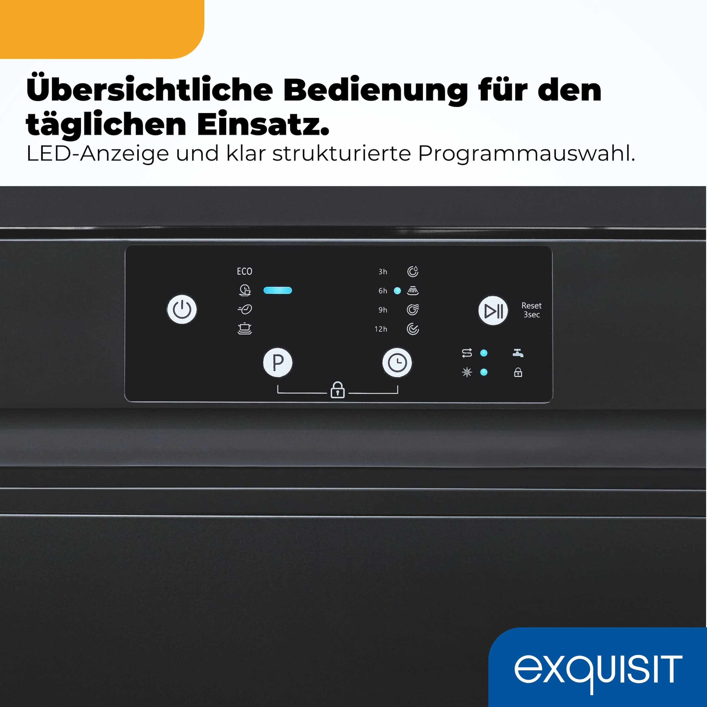 exquisit Standgeschirrspüler 9114 »GSP9114-451D schwarz« 11,9 l 14 tlg. Maßgedecke 14 Maßgedecke & flüsterleise 49 dB – stark und angenehm ruhig