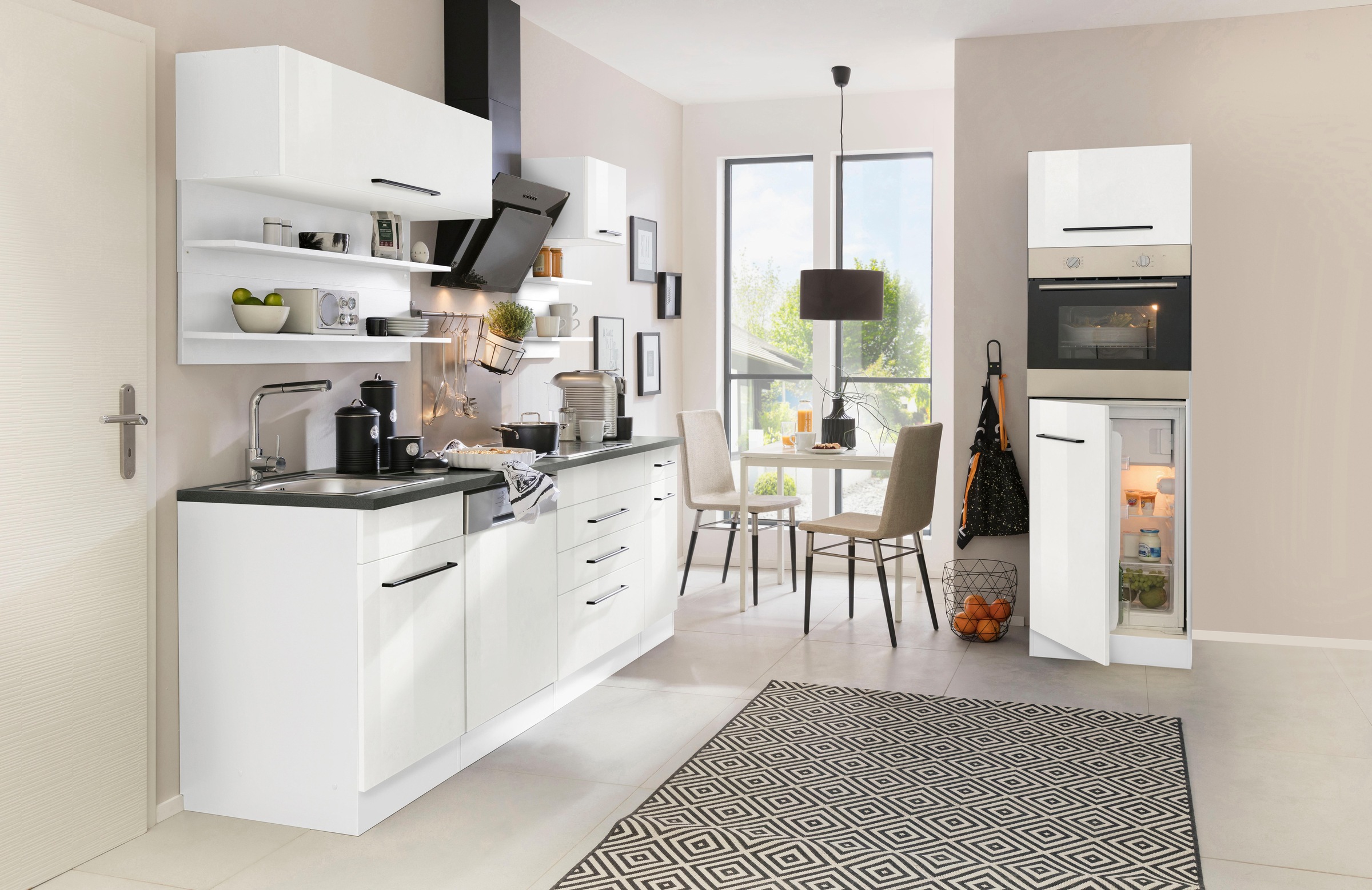 KOCHSTATION Küchenzeile »KS-Tulsa«, mit E-Geräten, Breite 290 cm, schwarze Metallgriffe, MDF Fronten