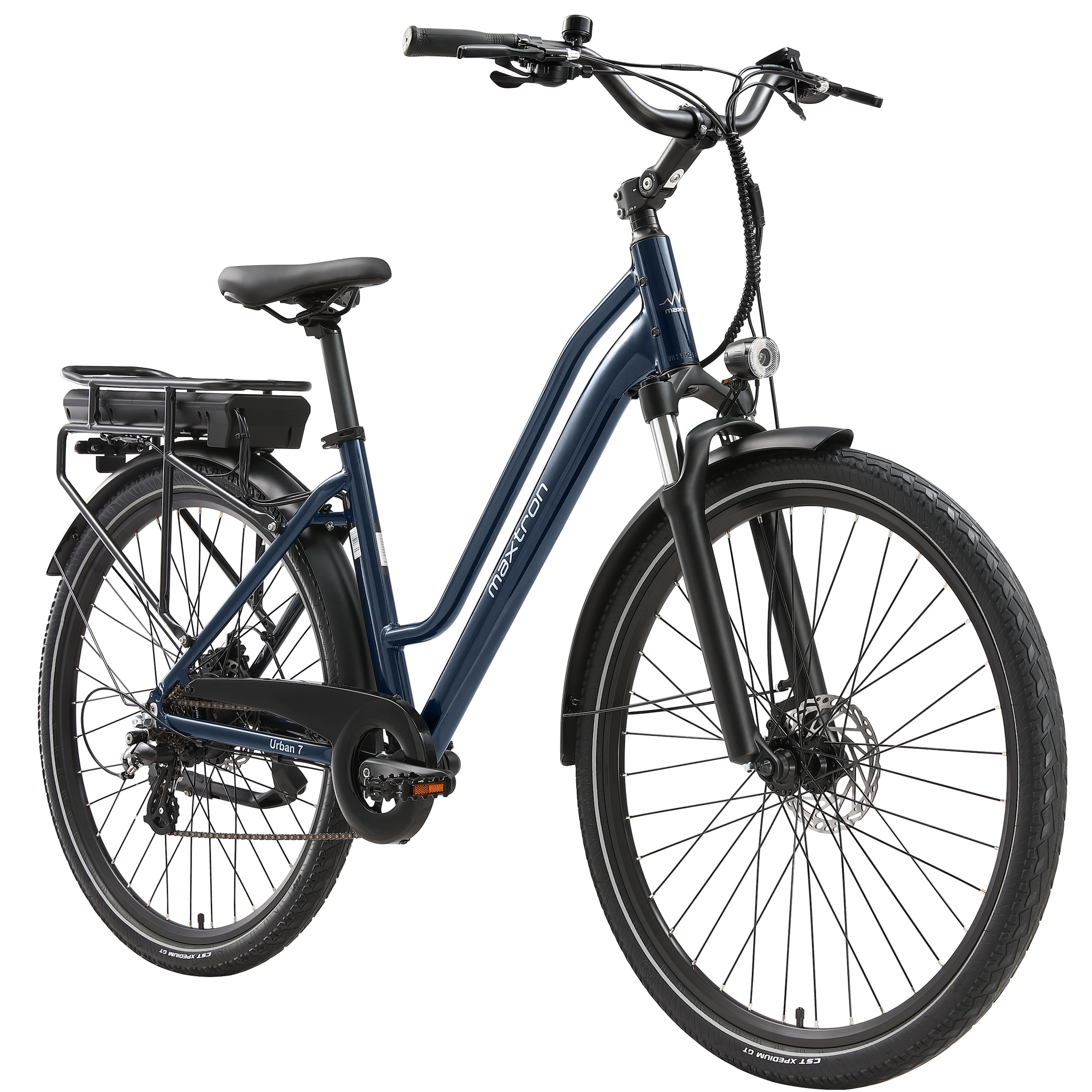 Maxtron »Maxtron Urban 7 E-Citybike 28 Zoll« 7 Gang Shimano Altus Schaltwerk Kettenschaltung Heckmotor 250 W Packung,  Tiefeinsteiger für Damen