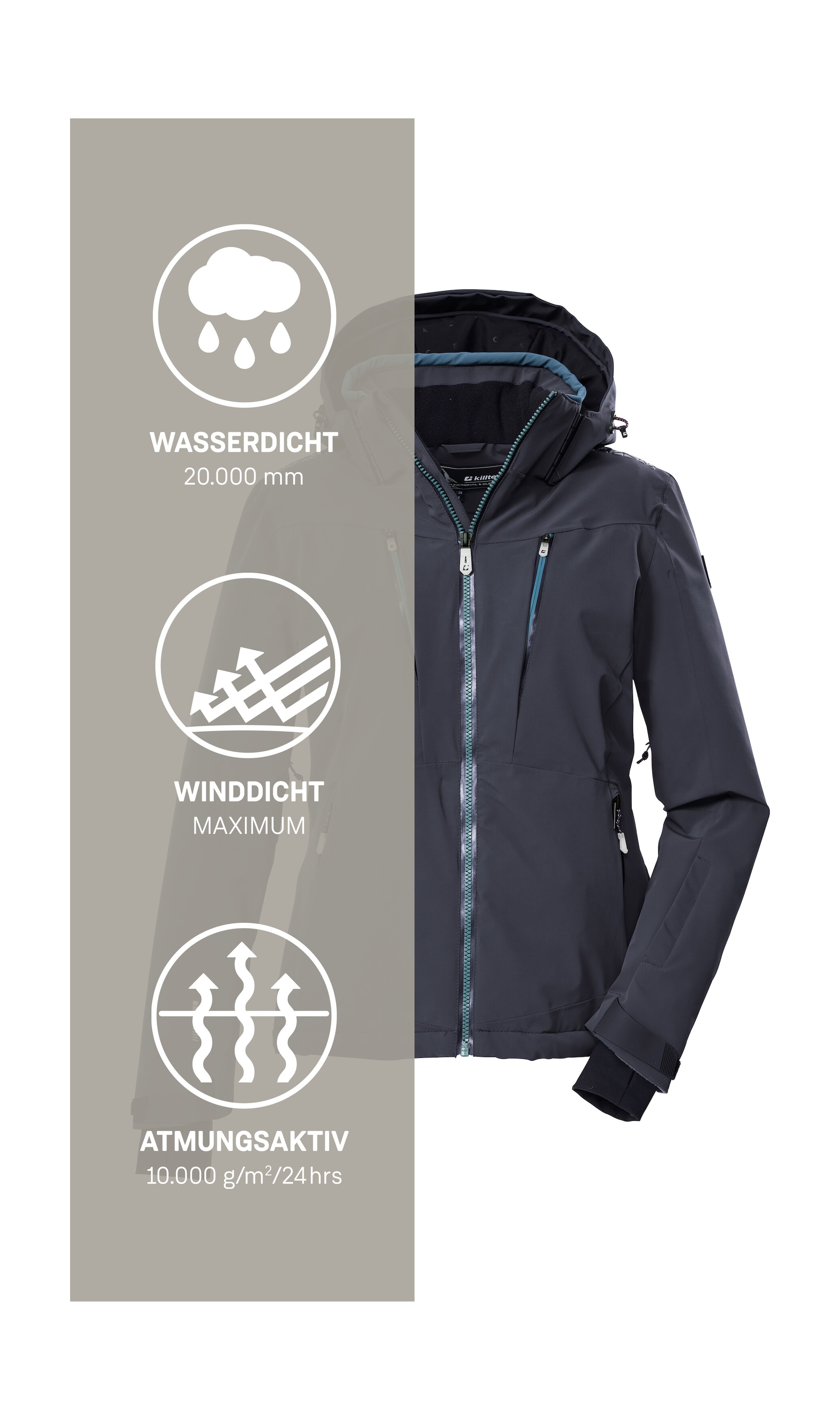 Killtec Skijacke »KSW 42 WMN SKI JCKT« Wasserdicht, atmungsaktiv, 4-Wege-Stretch, viele Taschen