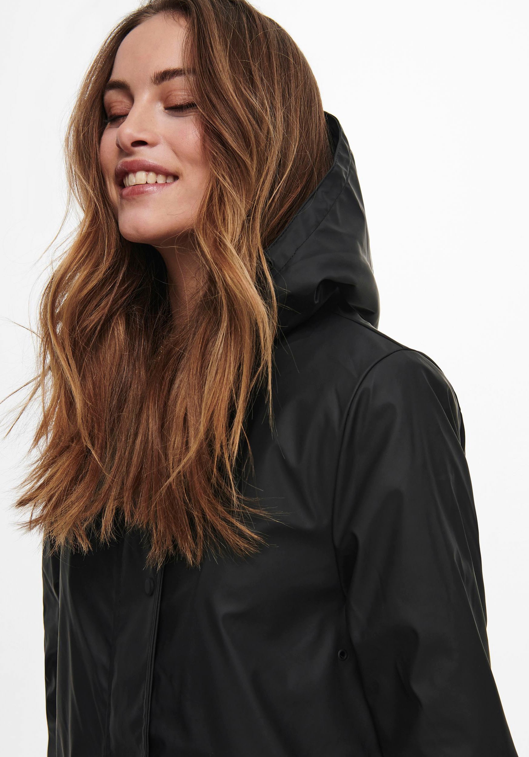 ONLY Funktionsmantel »ONLSALLY RAINCOAT«, mit Kapuze und Teddyplüschfutter