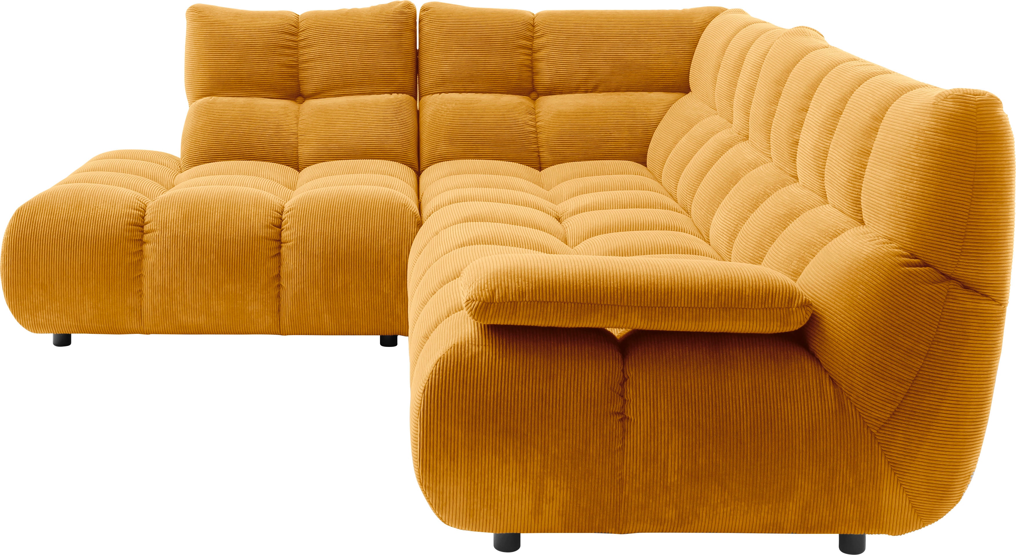 Home affaire Ecksofa "Cozy Bubble, mit klappbarer Armlehne, Breite 324 cm" mit eleganter Steppung, Rundumbezug & weicher Polsterung