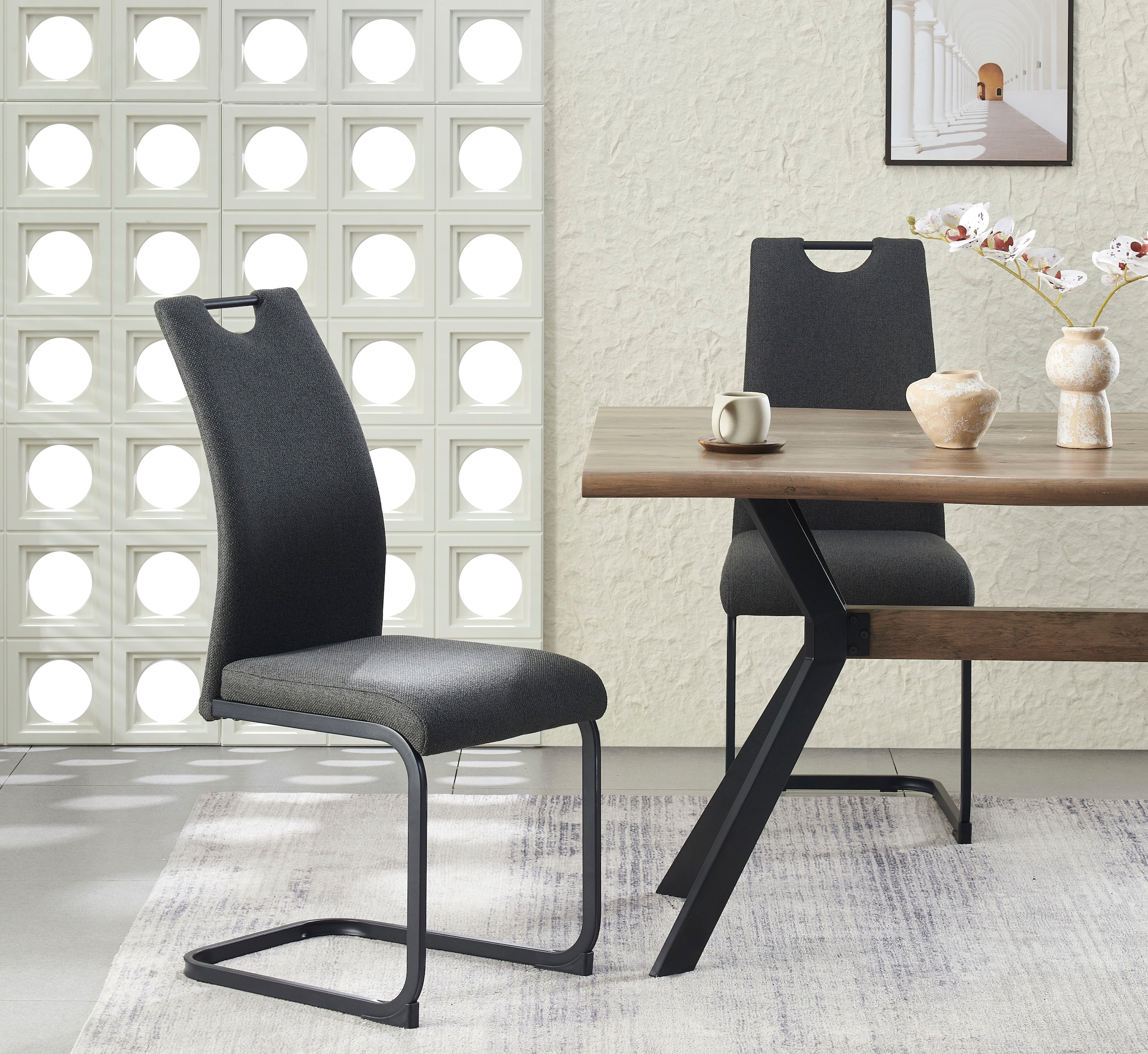 Home affaire Esszimmerstuhl »KANATA, 2er Set, mit Metallgestell in matt schwarz« (Set) 2 Stk.in verschiedenen Farben, Belsatbarkeit pro Stuhl 120 kg