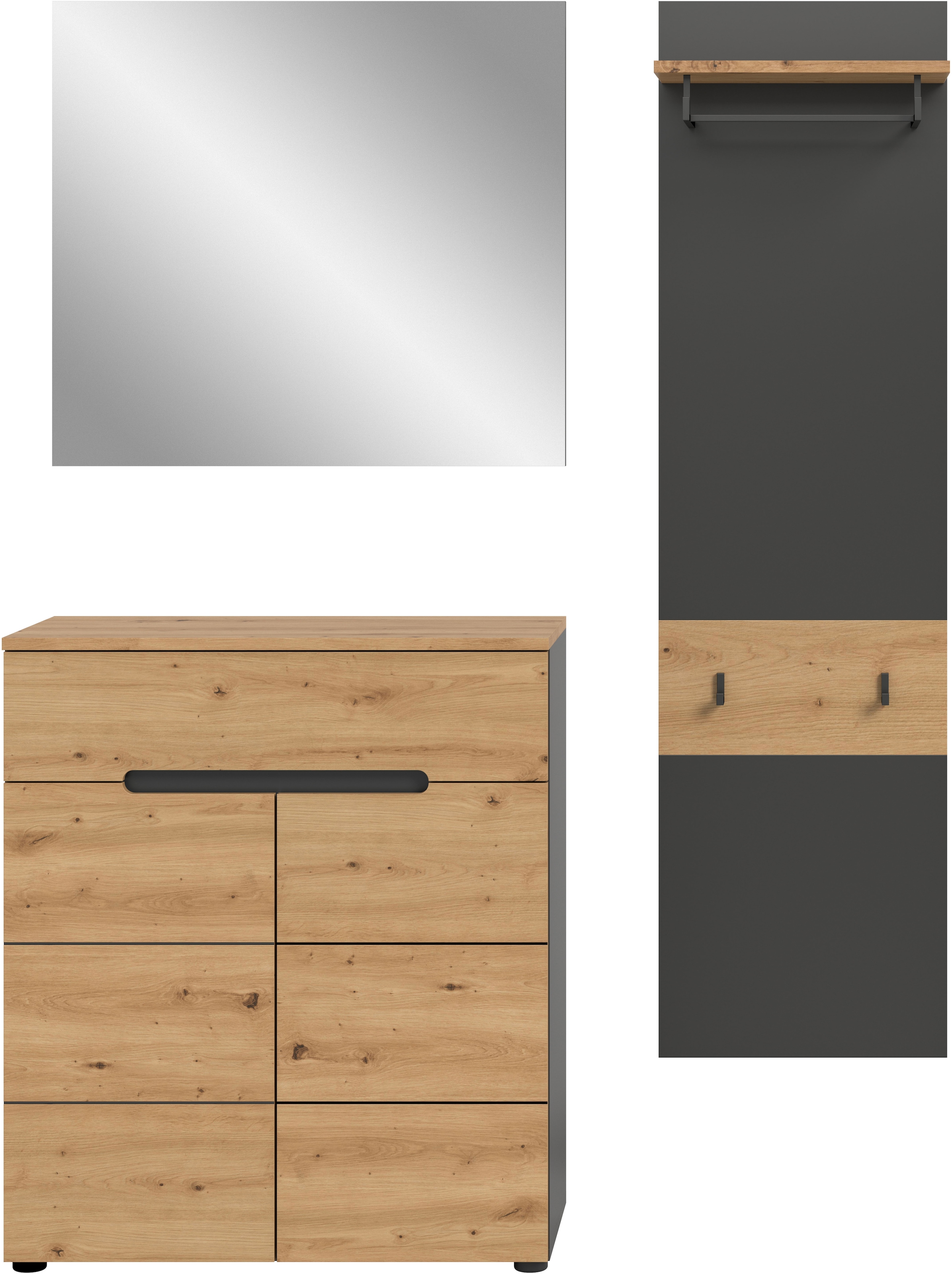 INOSIGN Garderoben-Set, (Set, 3 St., bestehend aus: Kommode, Spiegel und Garderobenpaneel), Garderobenkombination, Kombination, Set, Flurgarderobe, Diele