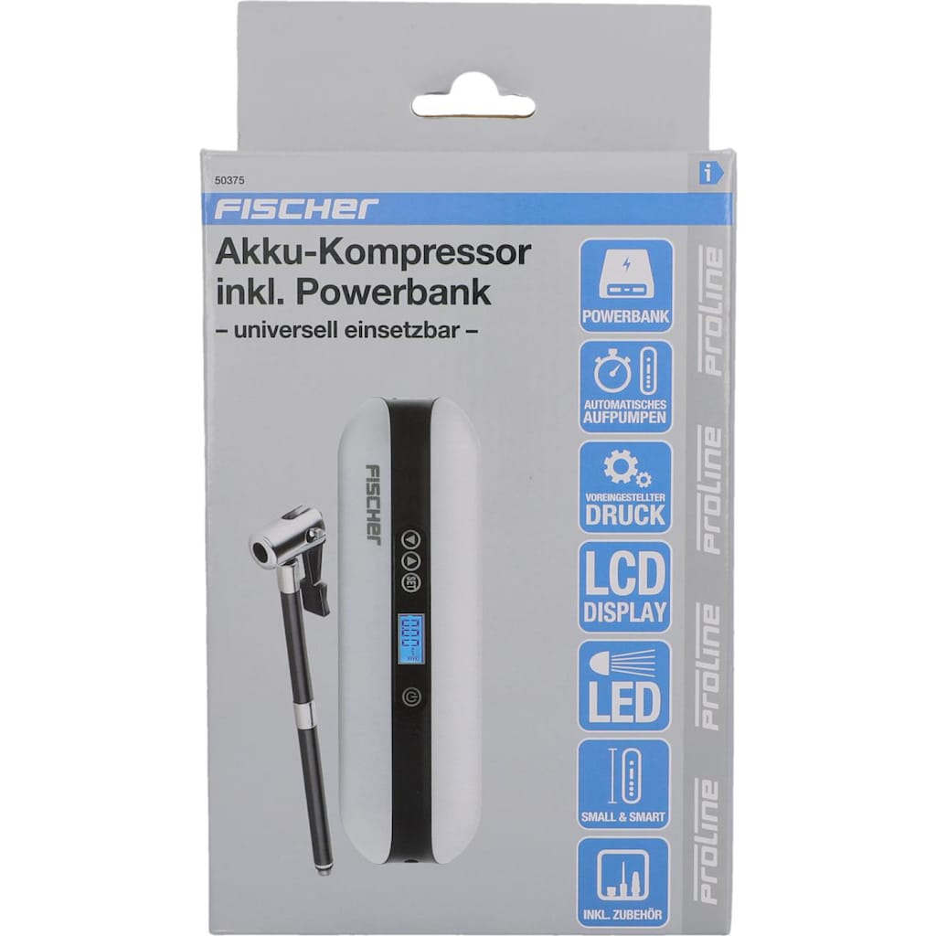 FISCHER Fahrrad Akku-Luftpumpe »Akku-Kompressor inkl. Powerbank«