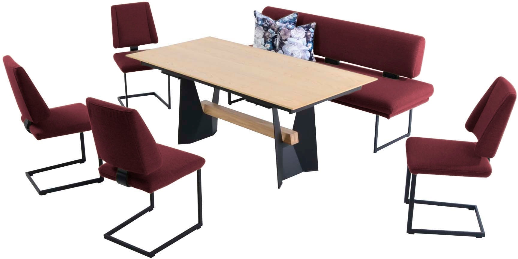K+W Komfort & Wohnen Essgruppe "Longbeach" 6 Stk. tlg. Essgruppe in Spitzkissenoptik mit 4 Freischwingern, Gestell in Metall