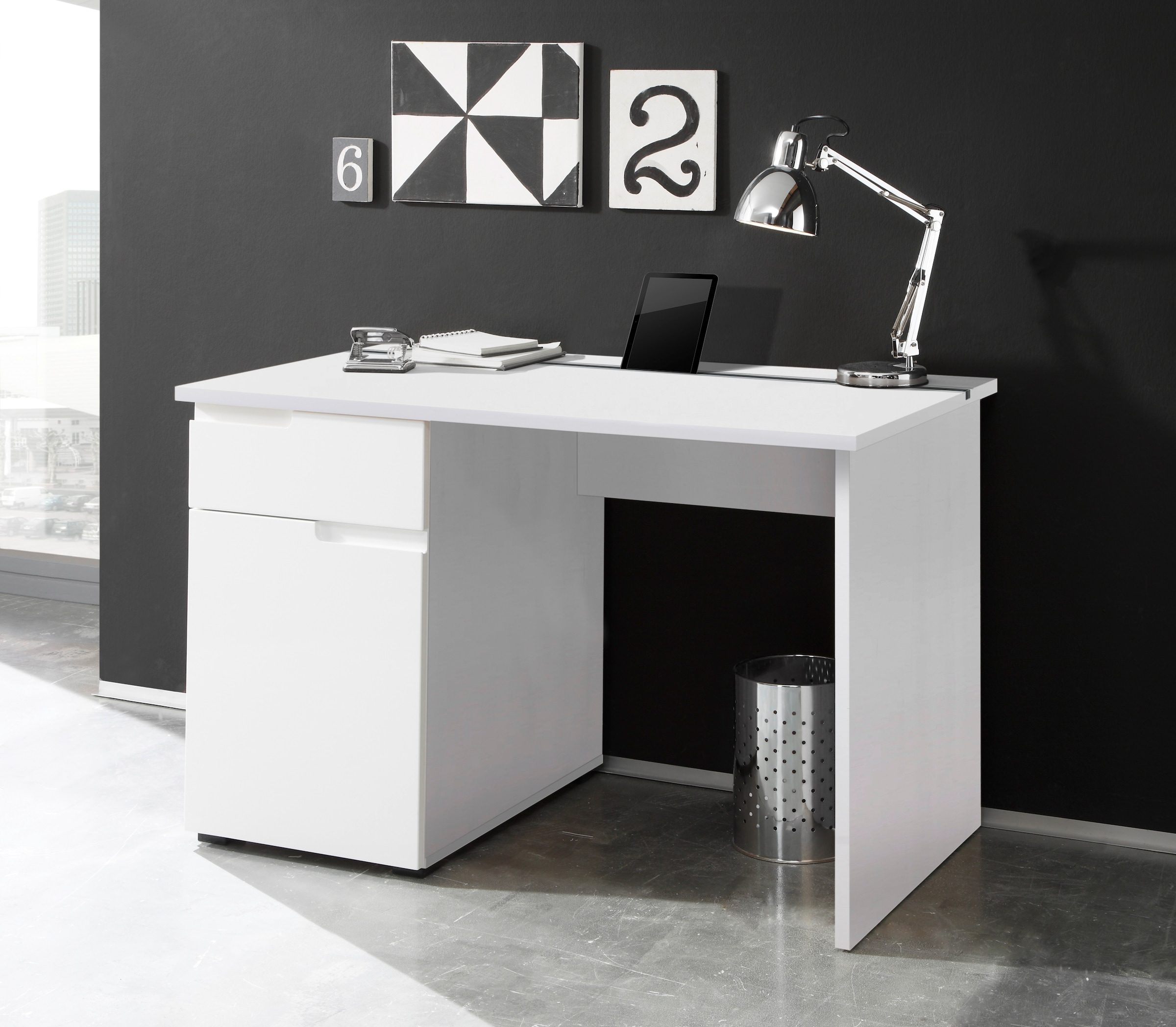 BEGA OFFICE Schreibtisch »Spice«, weiß hochglanz, Home Office Desk mit Schubkästen