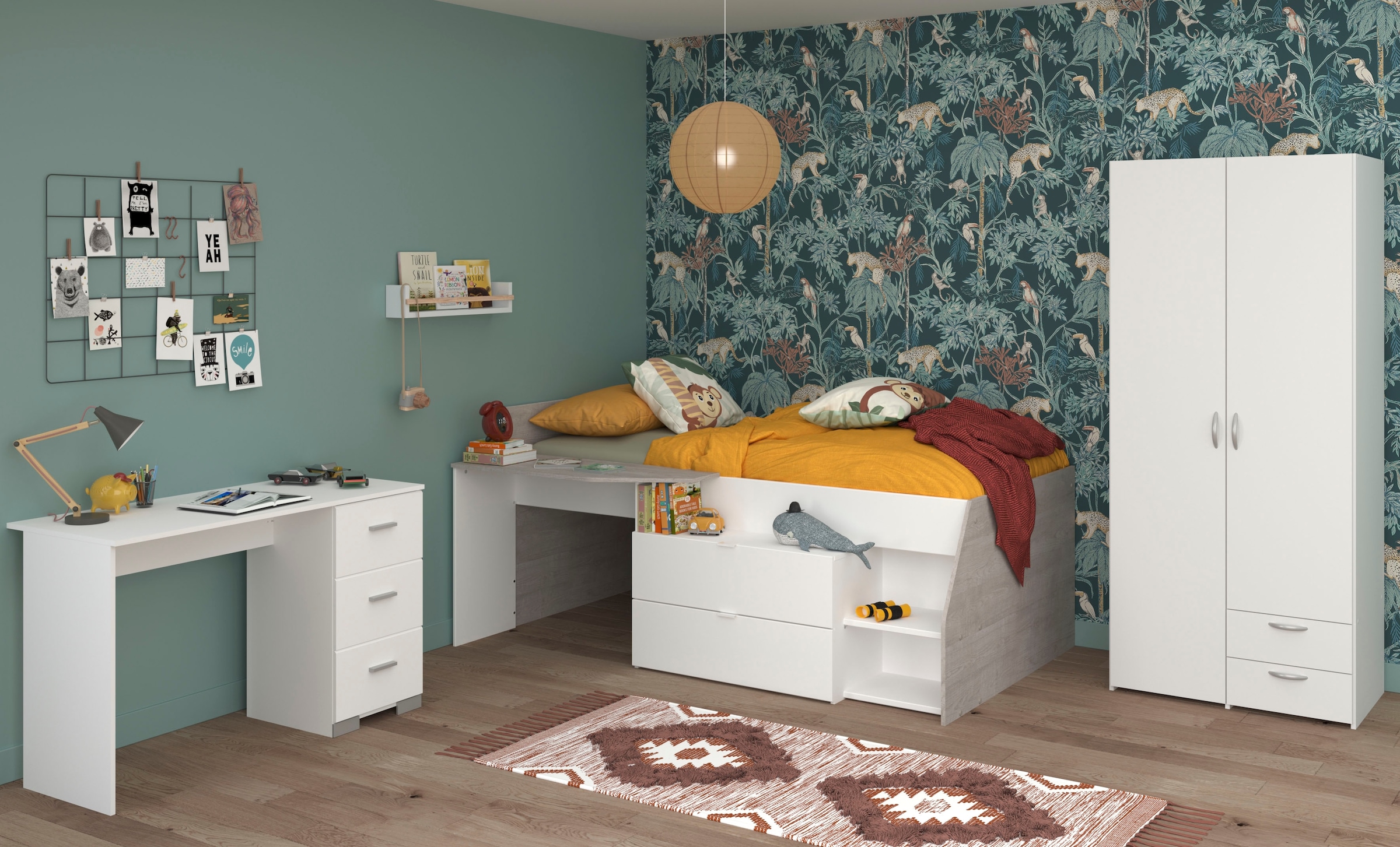 Parisot Jugendzimmer-Set »Parisot Milky 13«, (3 tlg.), viel Stauraum, halbhohes Hochbett