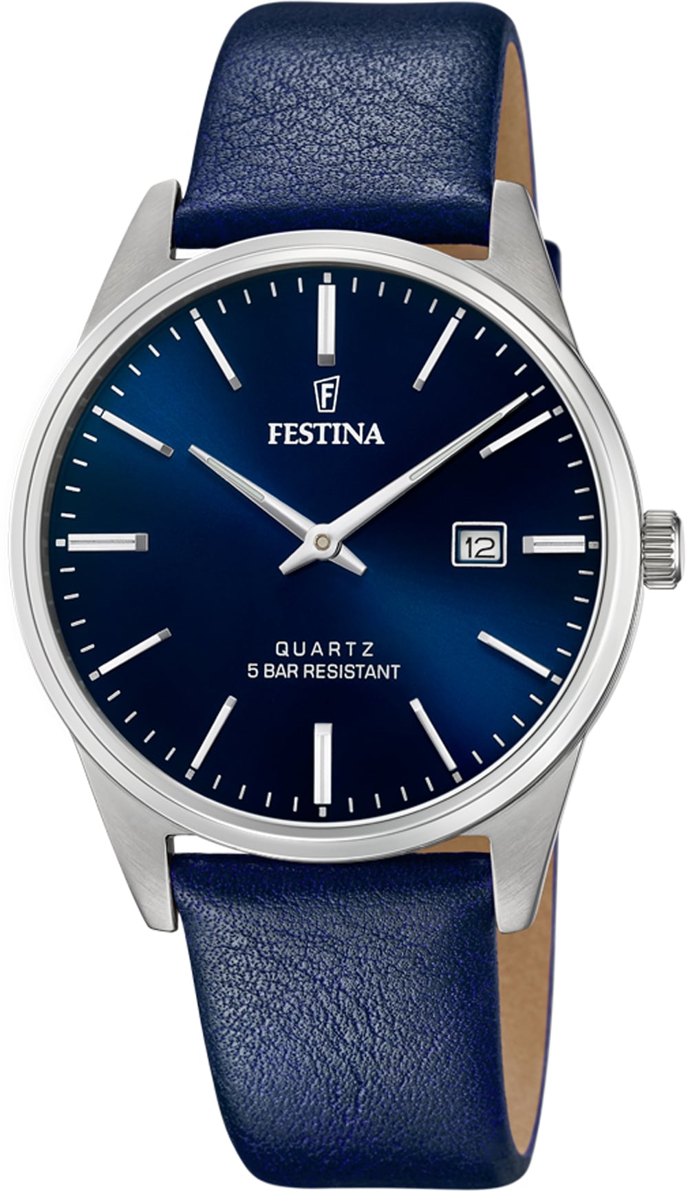 Quarzuhr FESTINA, blau (dunkelblau), Armbanduhren, Damen, Quarzuhr, Armbanduhr, Herrenuhr, Damenuhr, Lederarmband, Datum