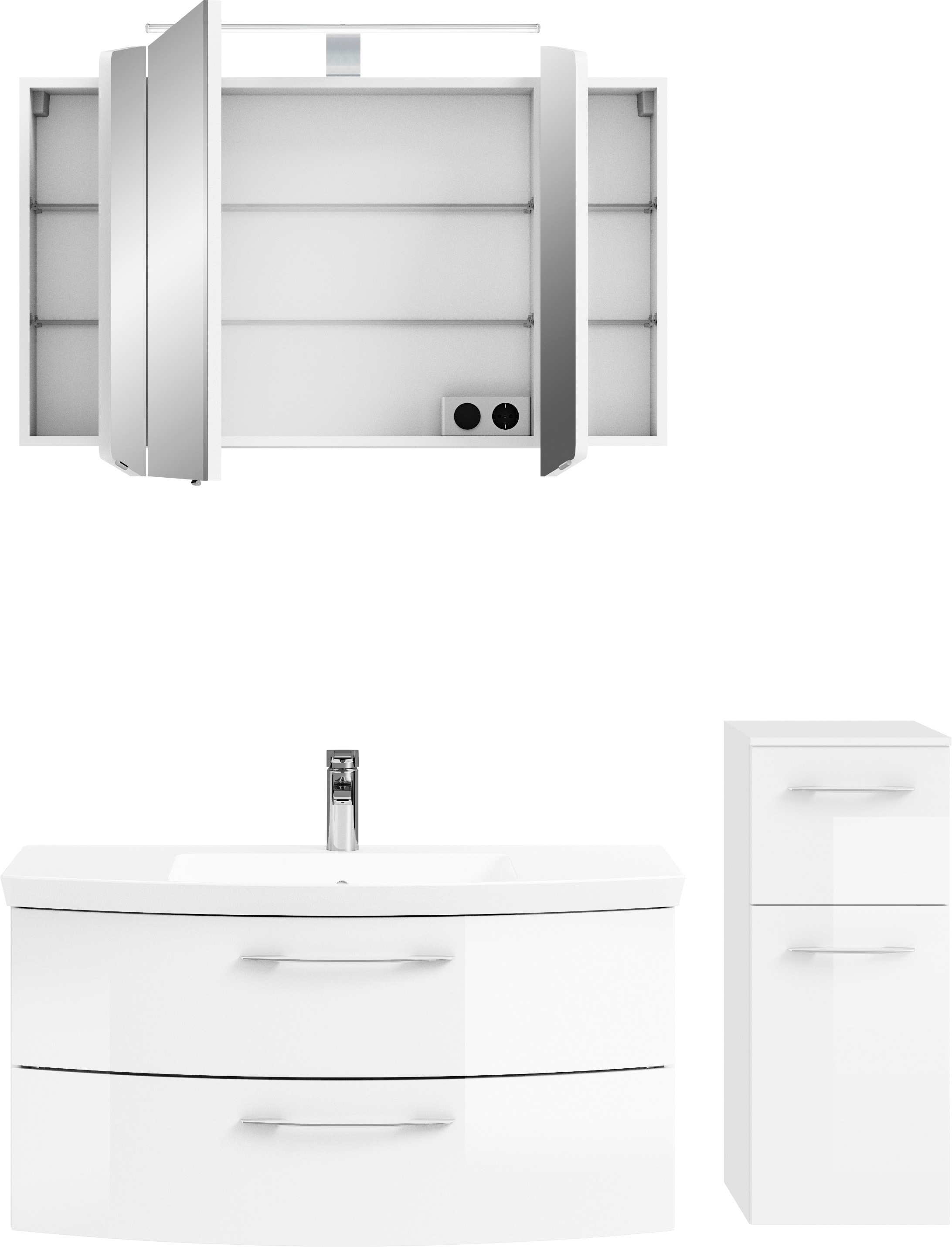 Thumbnail - Saphir Badmöbel-Set "Cassca Sprint 3-teilig Mineralmarmor-Waschtisch mit LED-Spiegelschrank" 4 Stk. tlg.