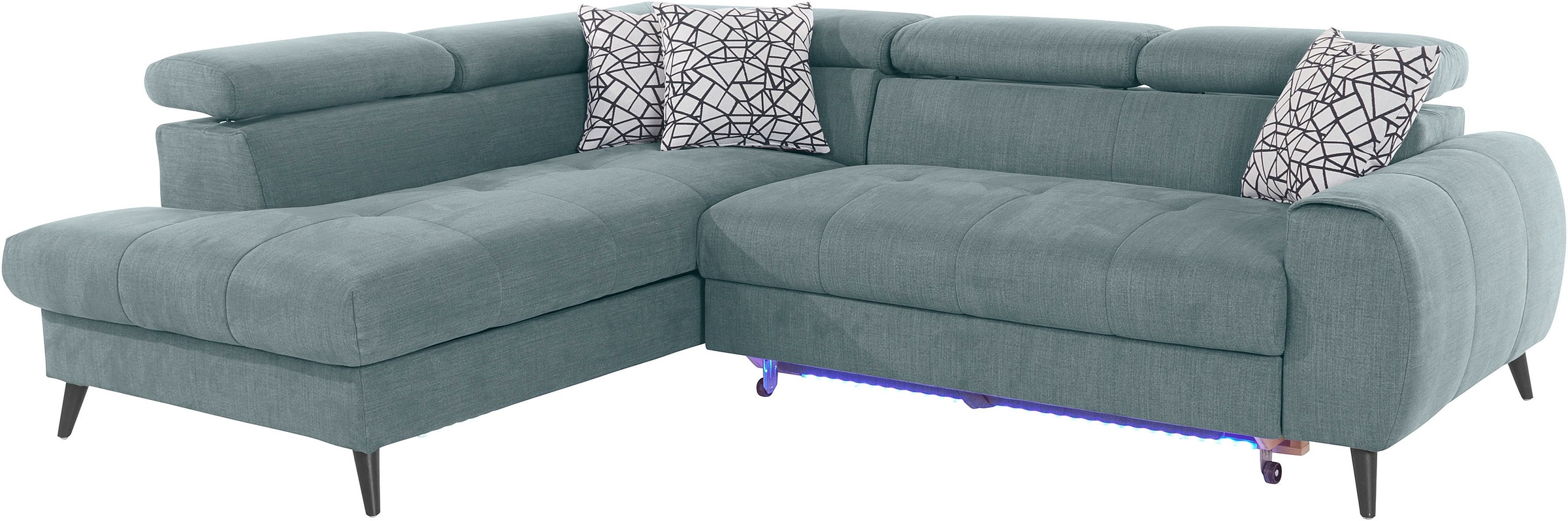 COTTA Ecksofa »Mia L-Form mit 3 Zierkissen«, wahlweise mit Bettfunktion, Bettkasten, Beleuchtung & Wireless-Charger