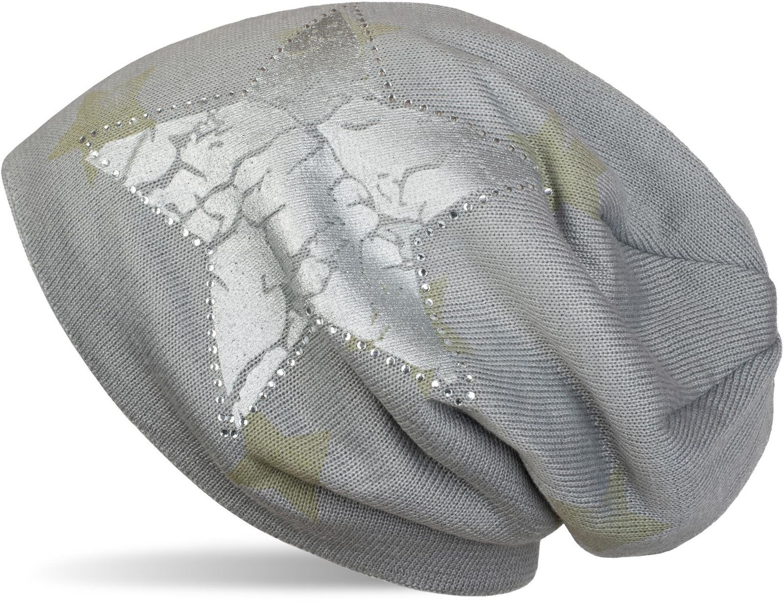 styleBREAKER Strickmütze "Feinstrick Beanie mit Sternen und Strass" 1 Stk.