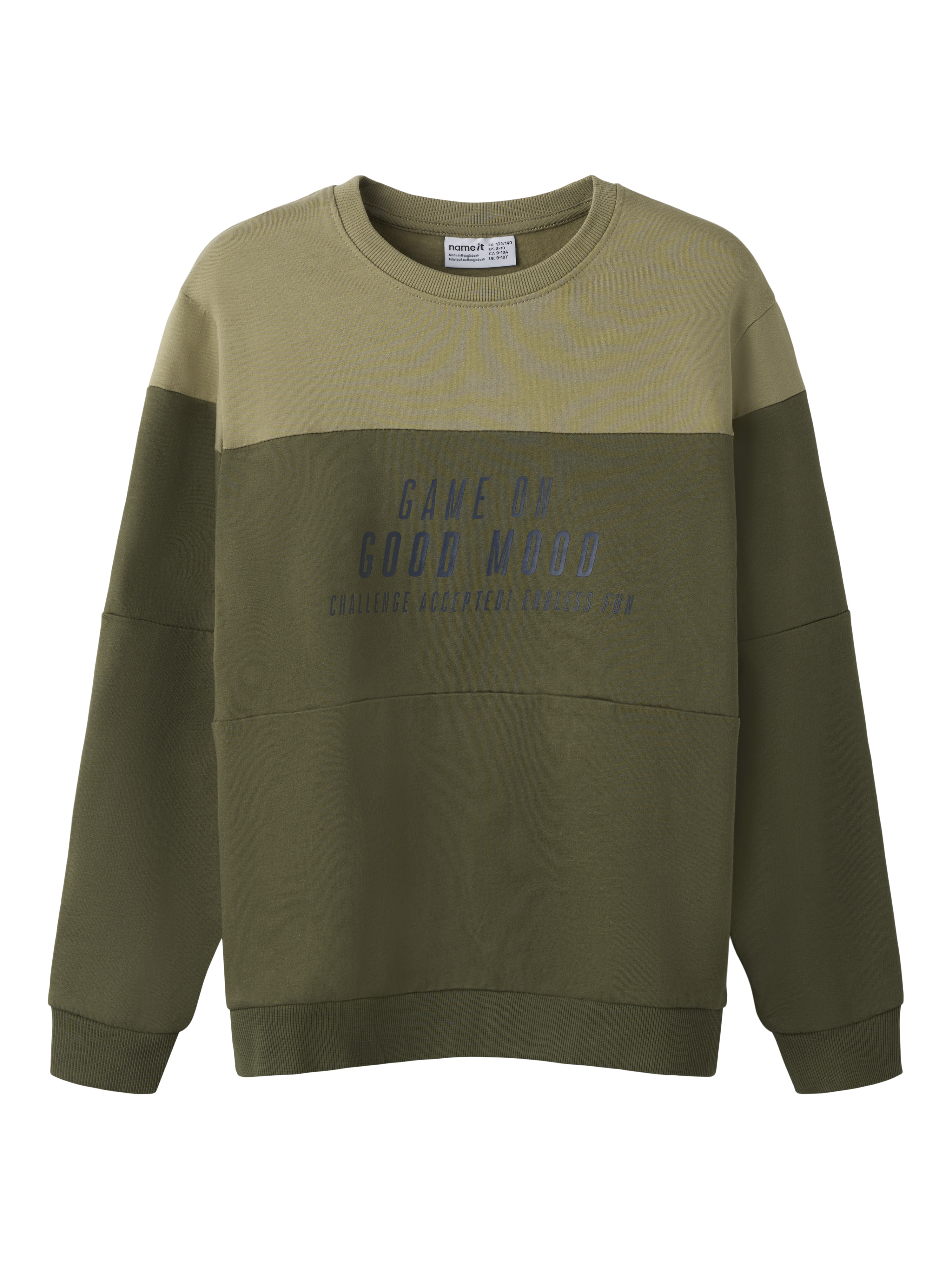 Name It Sweatshirt "NKMVEMIL LS NREG SWEAT BRU", Baumwolle, regular fit, Colorblock, Print