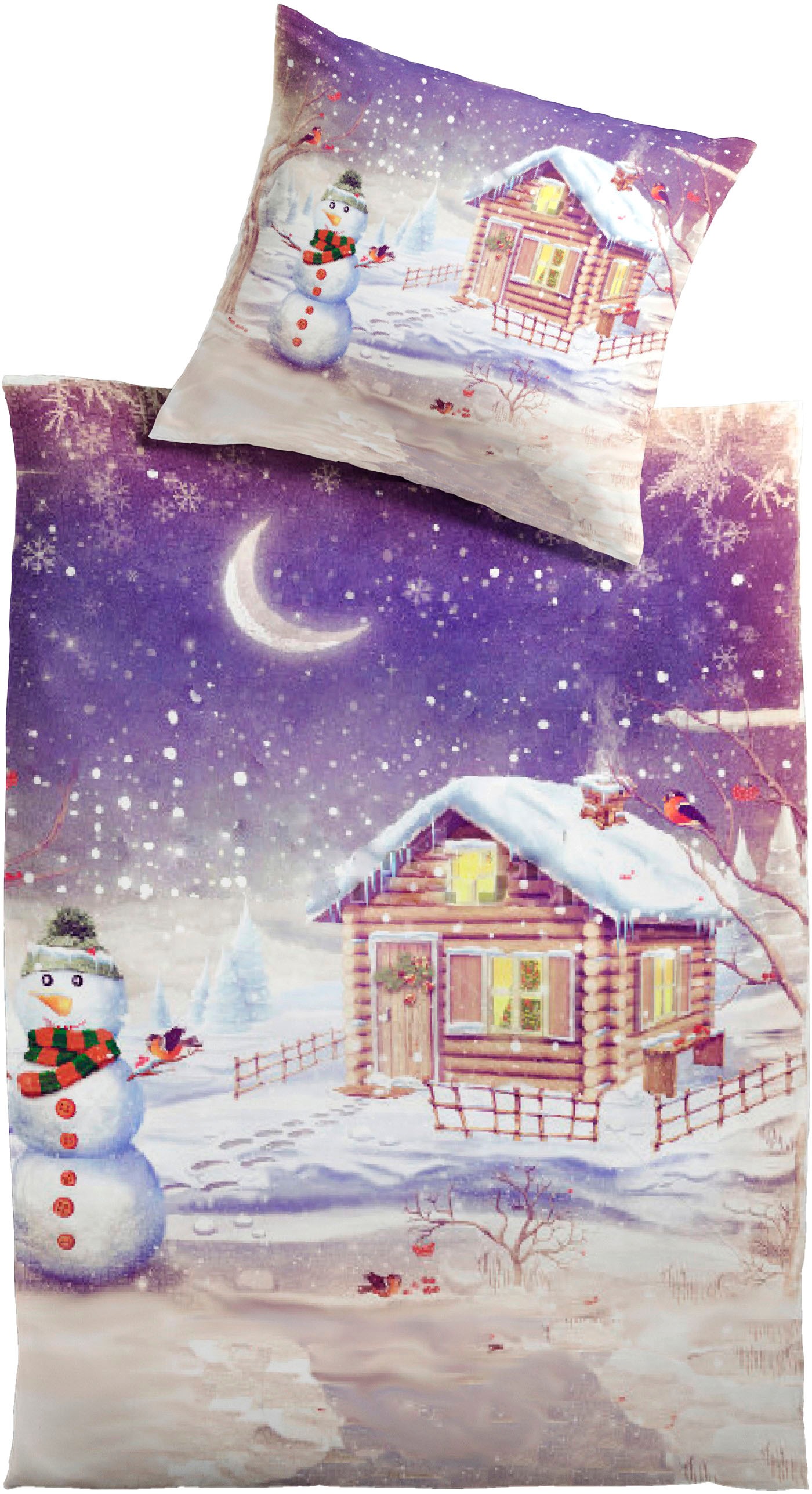 MESANA Bettwäsche "Schneemann" 2 Stk. tlg. aus Mikrofaser Plüsch günstig online kaufen
