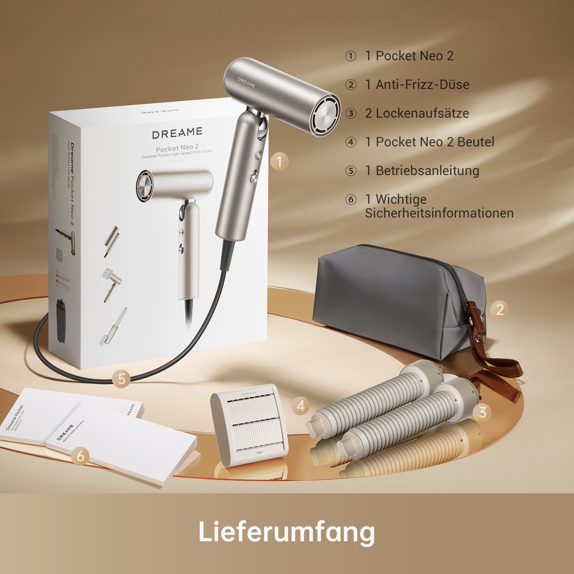 Dreame Haartrockner »Pocket Neo 2« 1.300 W 3 Aufsätze