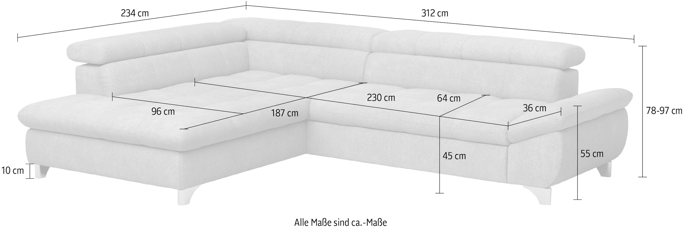COTTA Ecksofa »Gemini L-Form«, mit Kopfteilverstellung, wahlweise mit Bettfunktion