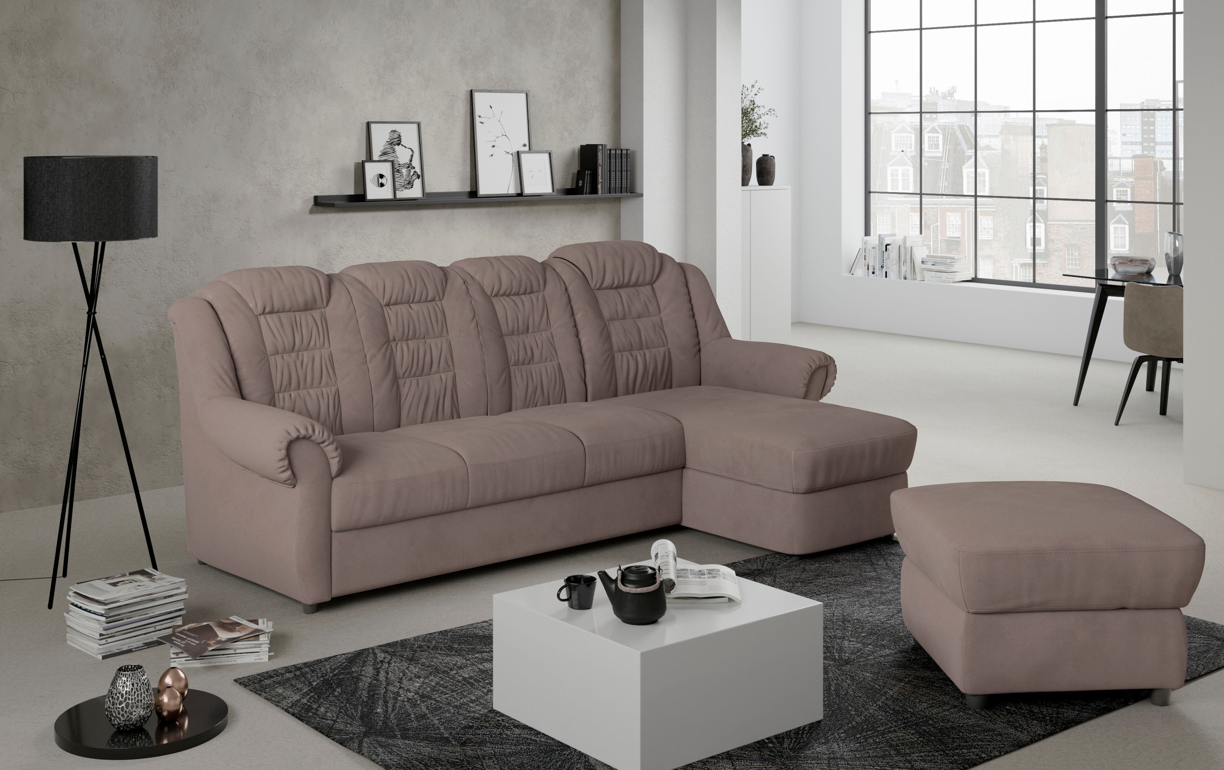 Home affaire Ecksofa »Boston L-Form«, Gemütliches Ecksofa mit hoher Rückenlehne in klassischem Design