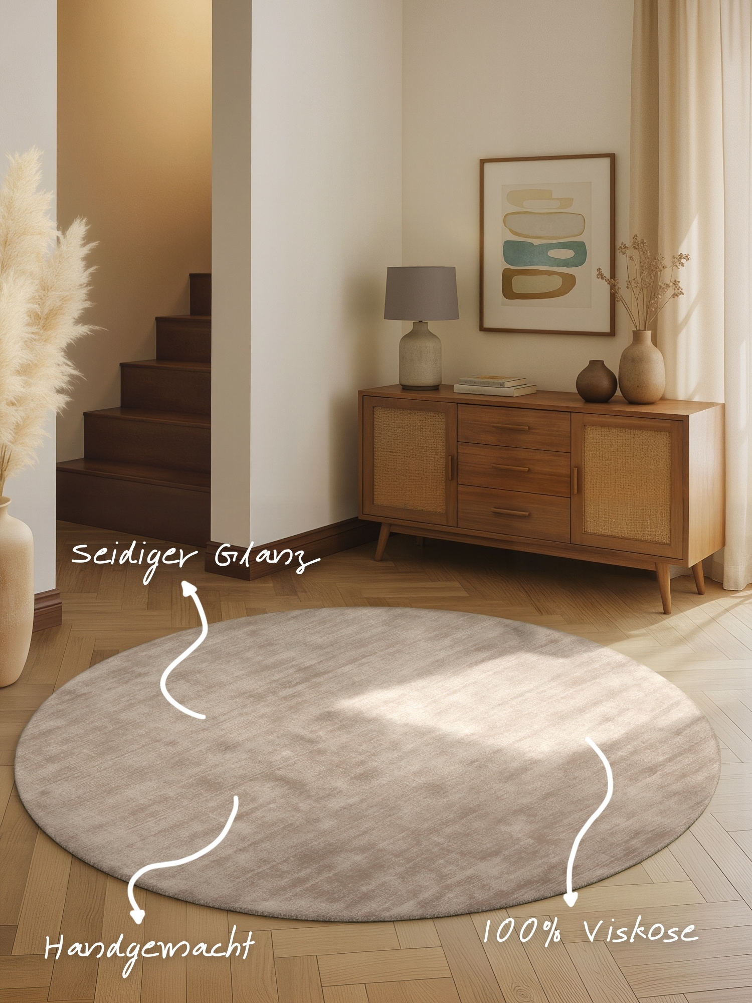 vikosa Teppich »Jane« rund 10 mm Höhe Dezenter Glanz, Weich, Seidenoptik, Viskose, Wohnzimmer, Schlafzimmer
