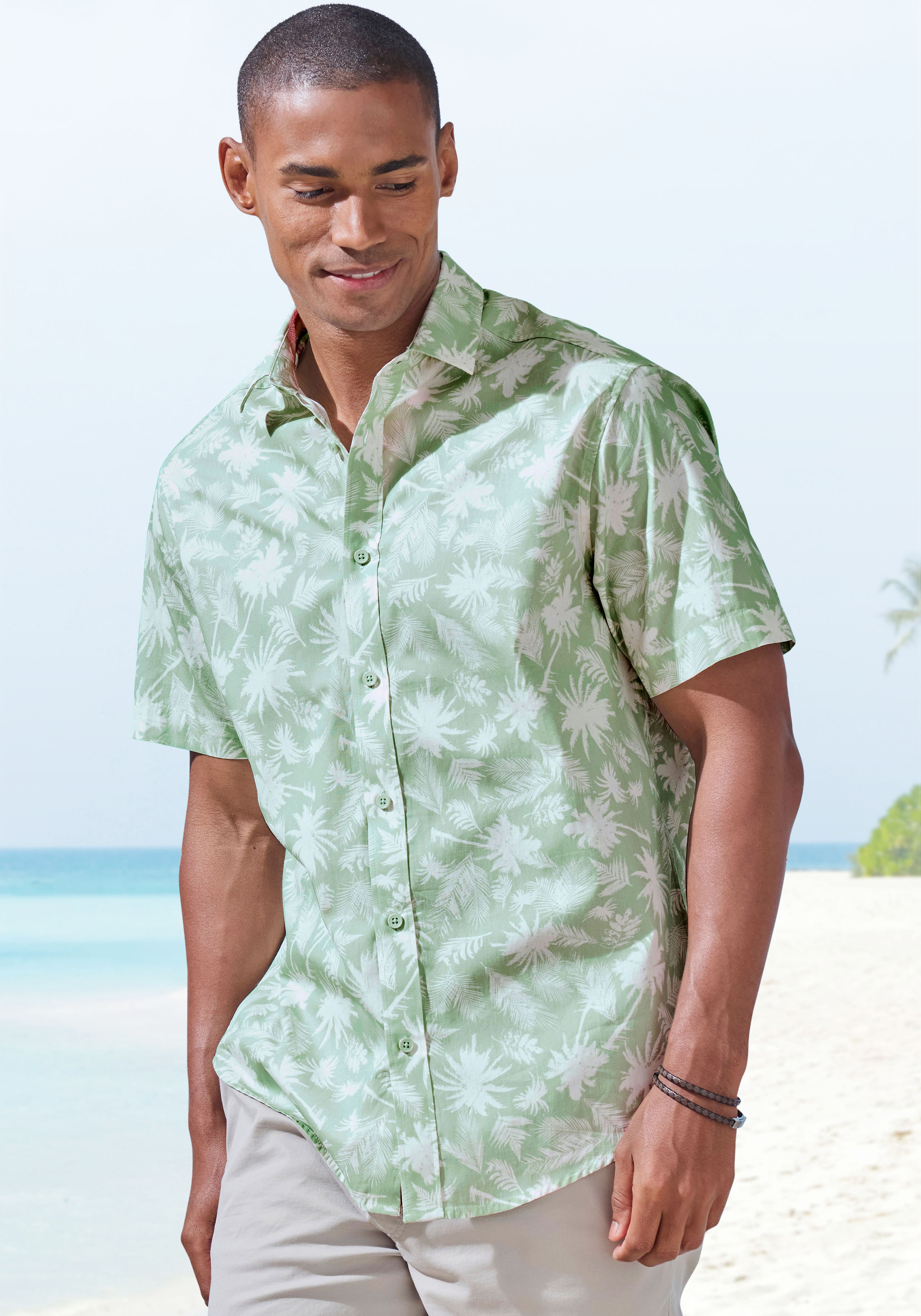 Beachtime Hawaiihemd "- Kurzarmhemd mit sommerlichem Palmen Druck", Kurzarm, Freizeithemd mit Palmenprint, reine Baumwolle