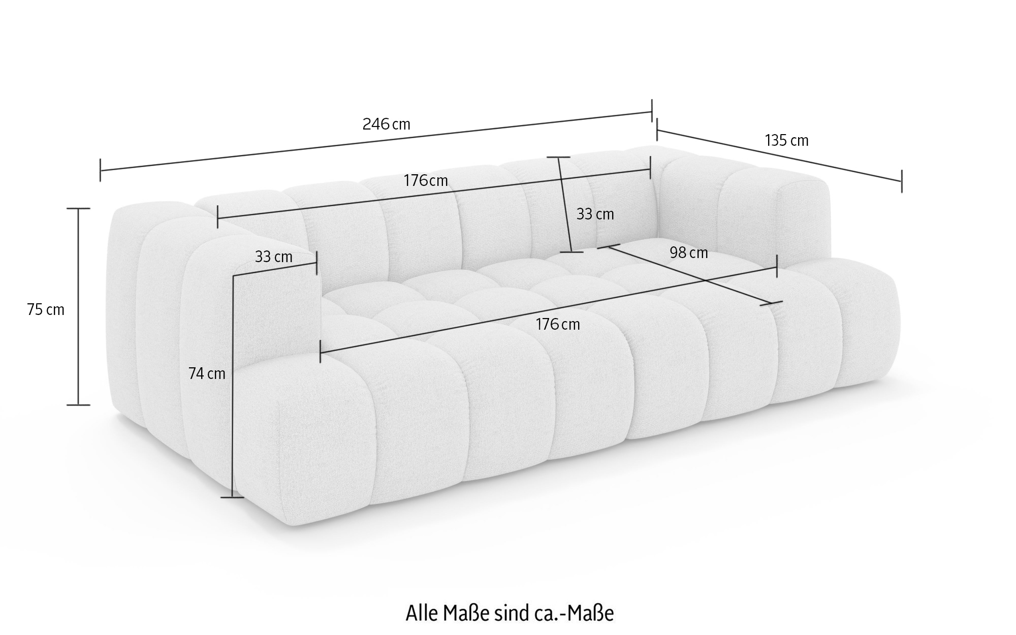 homsy by Ana Johnson Big-Sofa »»XL« BOUBELLE Design-Sofa extra tief, Bubble-Optik, Breite 246 cm« 4-Sitzer mit Wellenunterfederung, XL Sitztiefe 100 cm