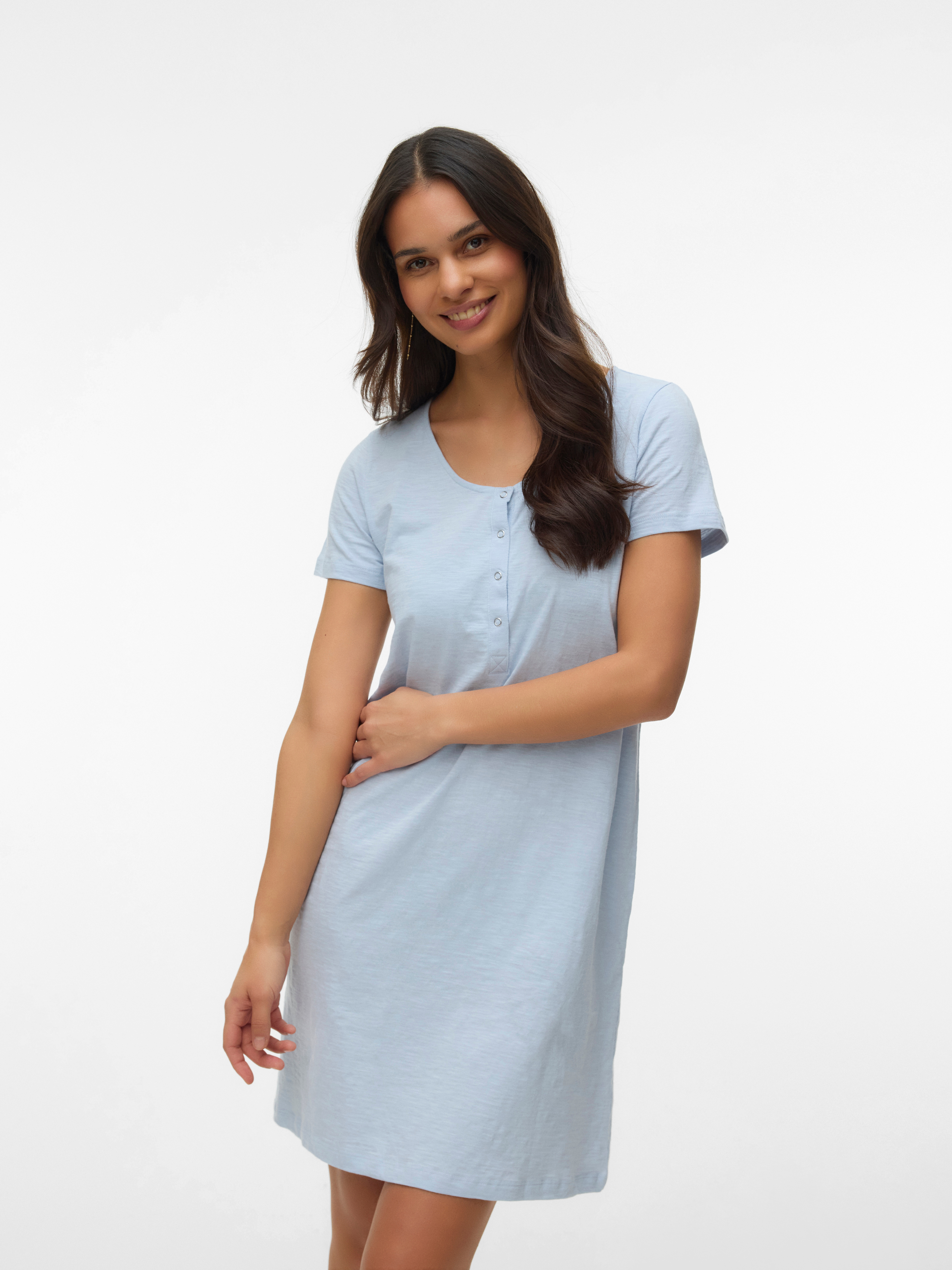 Mamalicious Umstandsnachthemd "MLMIRA SOLID JRS NIGHTGOWN 2F A. E. NOOS" aus Baumwolle, Regular Fit, mit Rundhalsausschnitt, kniefrei