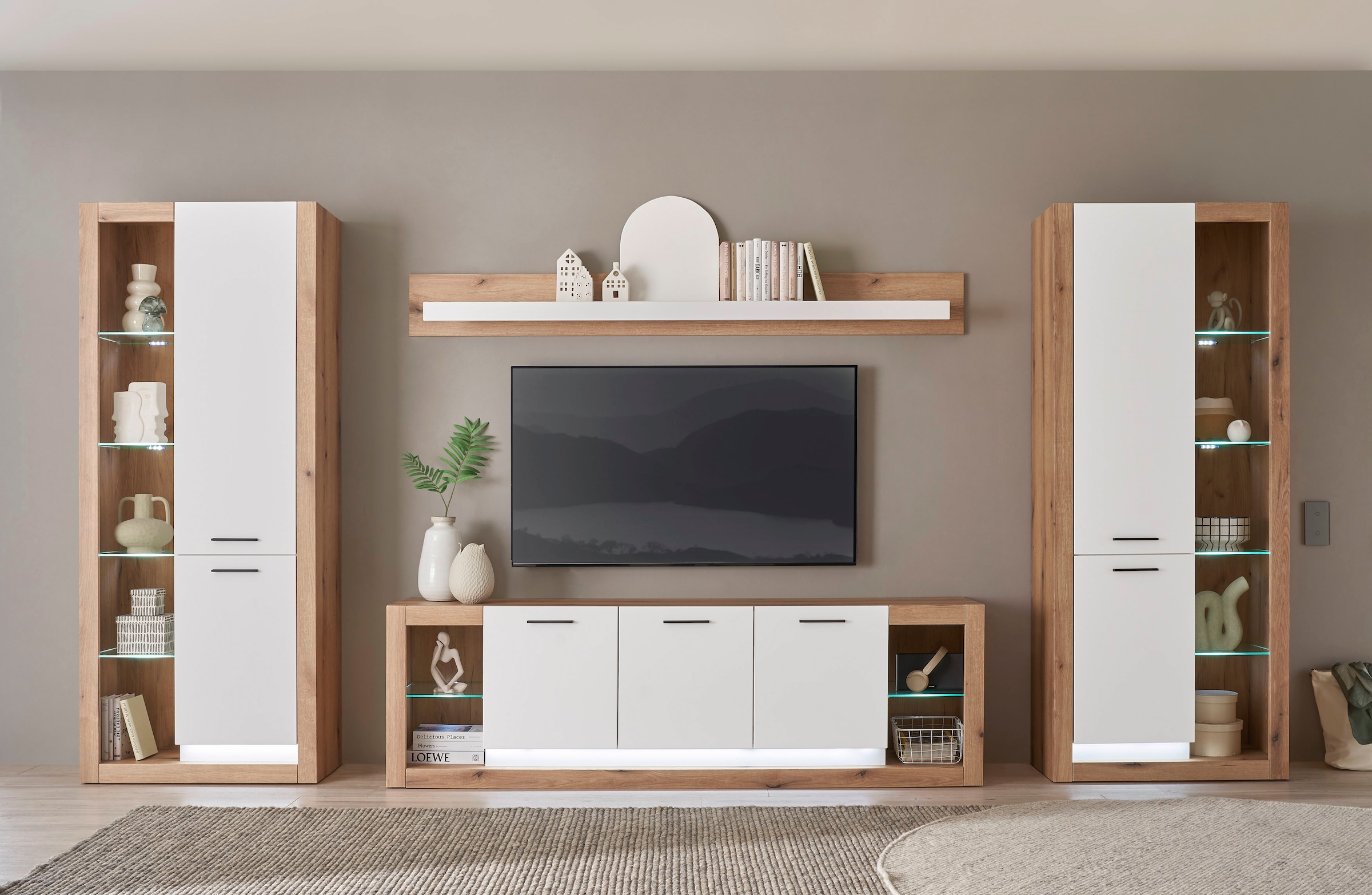 Home affaire Wohnwand "Brixen, moderne Anbauwand, Wohnzimmer-Set, Eiche Evo günstig online kaufen