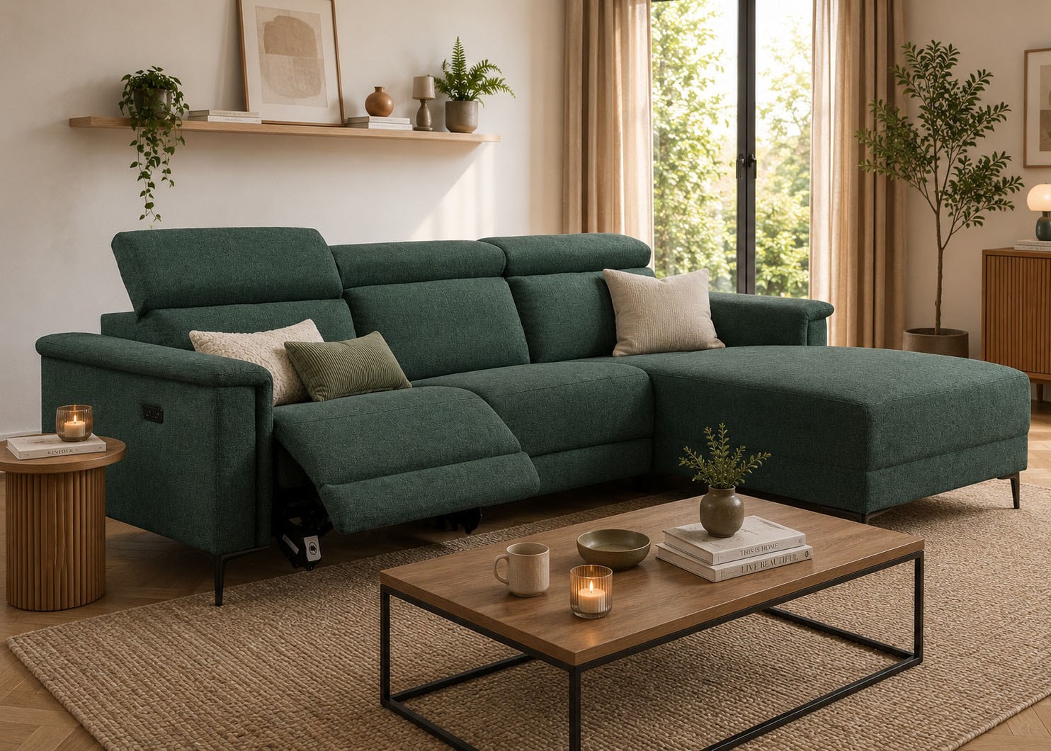 OTTO home Ecksofa "LUND, Struktur-Bezug, L-Form, 261cm, man. /elektr. Relaxfunktion" auch mit USB A-Anschluss sowie Kopfteilverstellung