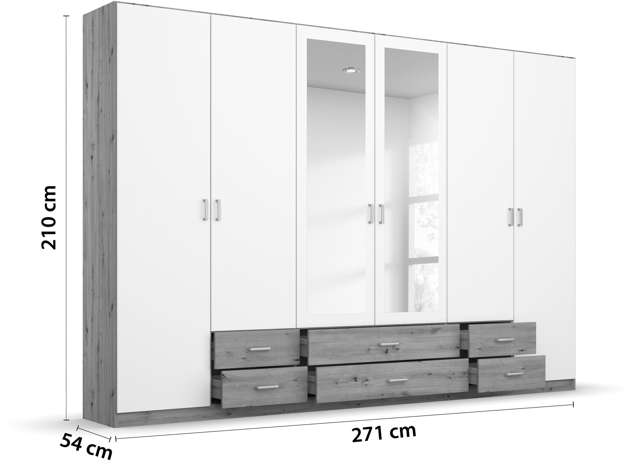 rauch Kleiderschrank »Schrank Garderobe Wäscheschrank GAMMA in 3 Breiten«, viel Stauraum mit 6 Schubladen, mit Spiegel TOPSELLER MADE IN GERMANY