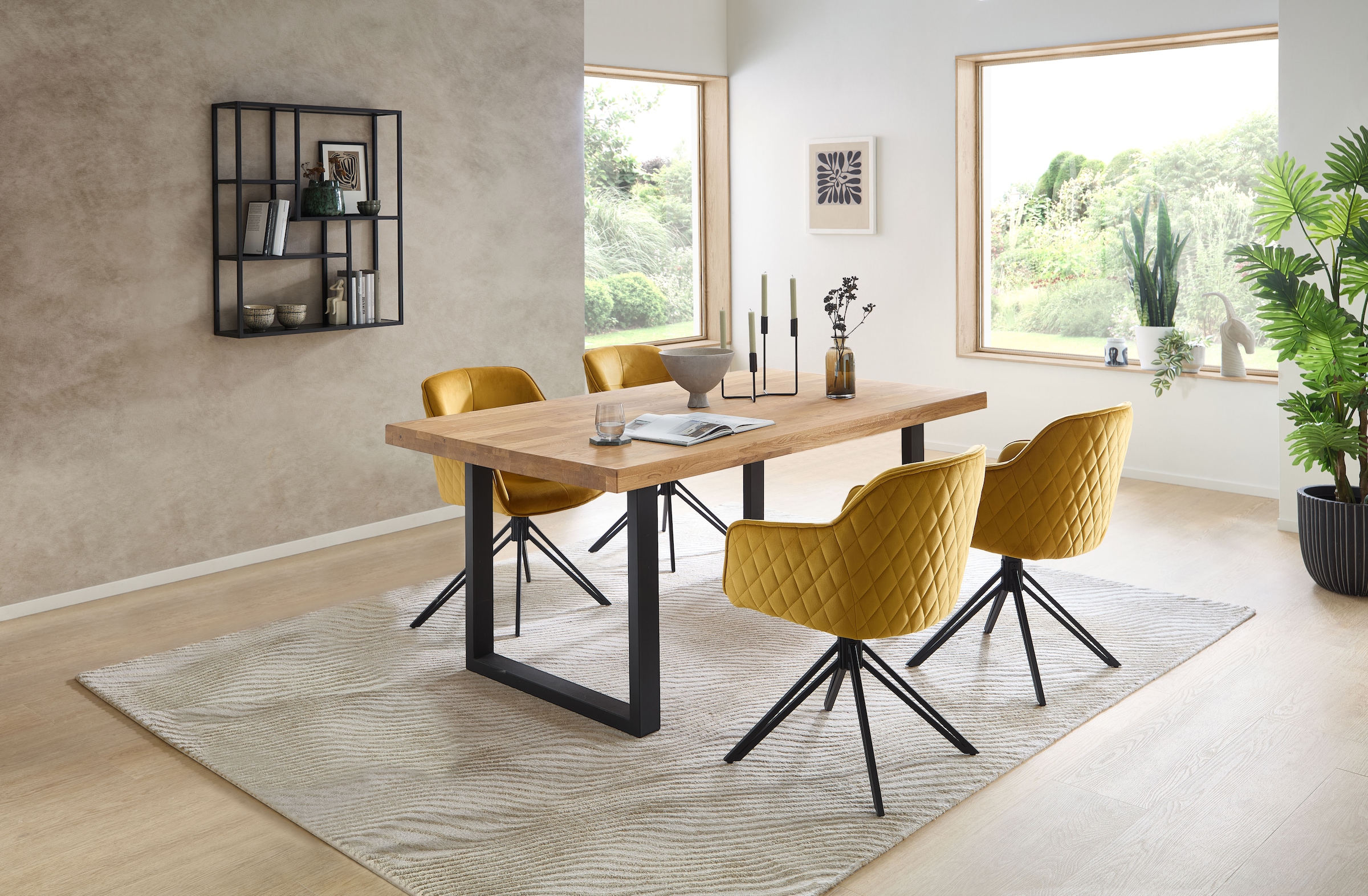 Stolkom Esstisch »Chris Esszimmertisch Eiche Massivholz, BxHxT 110x47x70 cm«, Gerade Kante, Industrial Style Eiche Massivholz