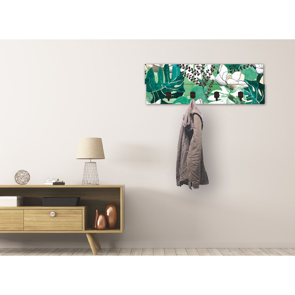Wohnen Garderoben Artland Garderobenleiste »Dschungelblätter«, platzsparende Wandgarderobe aus Holz mit 4 Haken, geeignet für kl