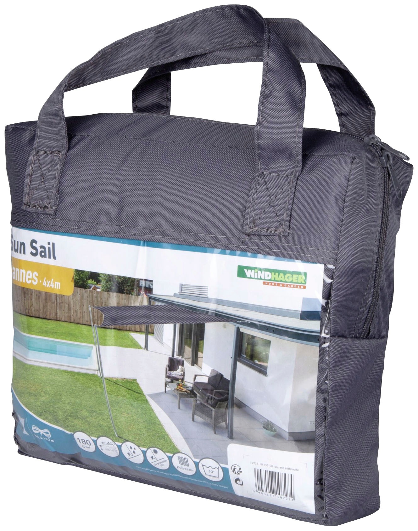 Windhager Sonnensegel »Cannes Quadrat«, 4x4m, anthrazit