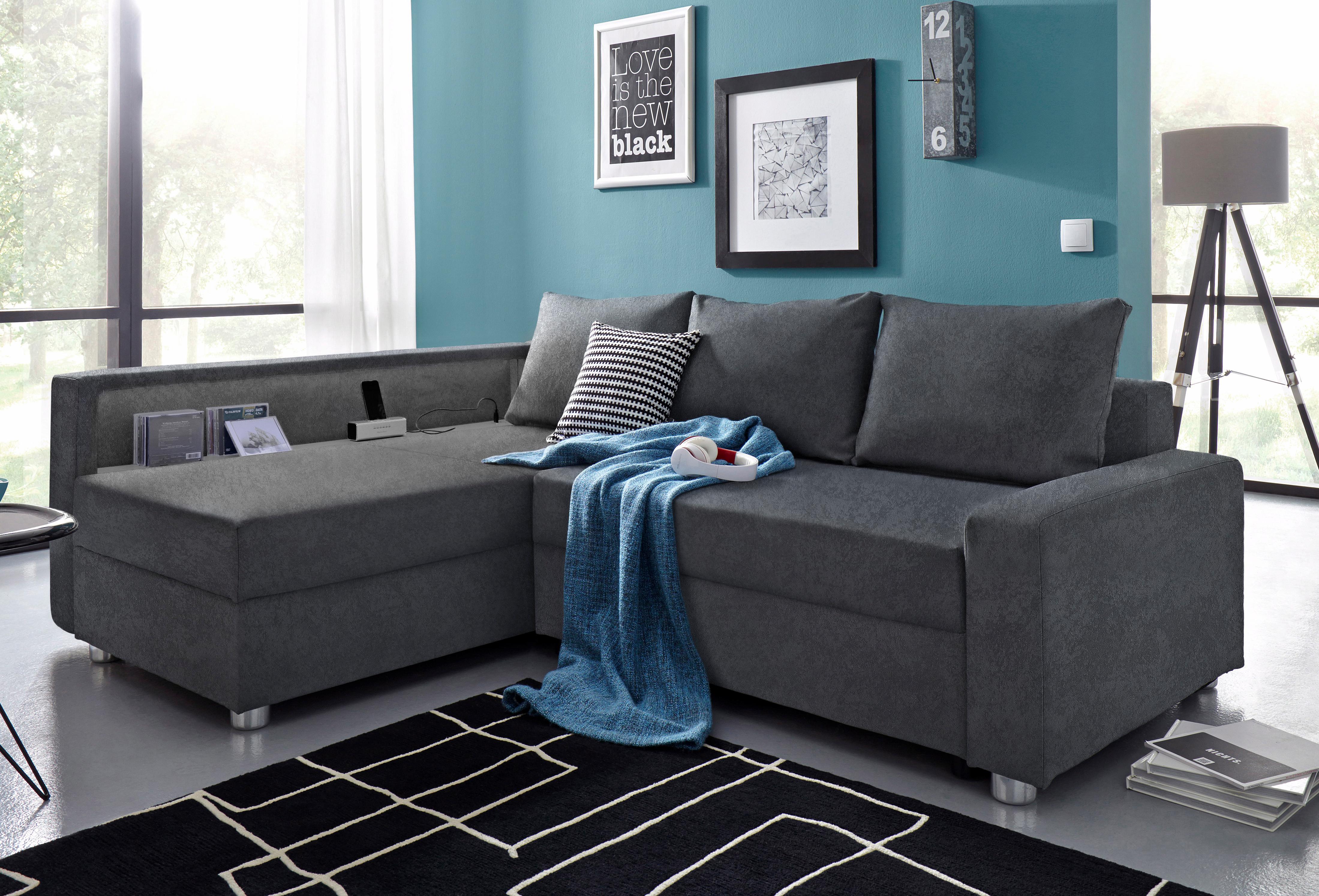 COLLECTION AB "Relax L-Form, B: 223 cm" Schlaffunktion, Bettkasten, Regal & 1 Zierkissen, optional Licht