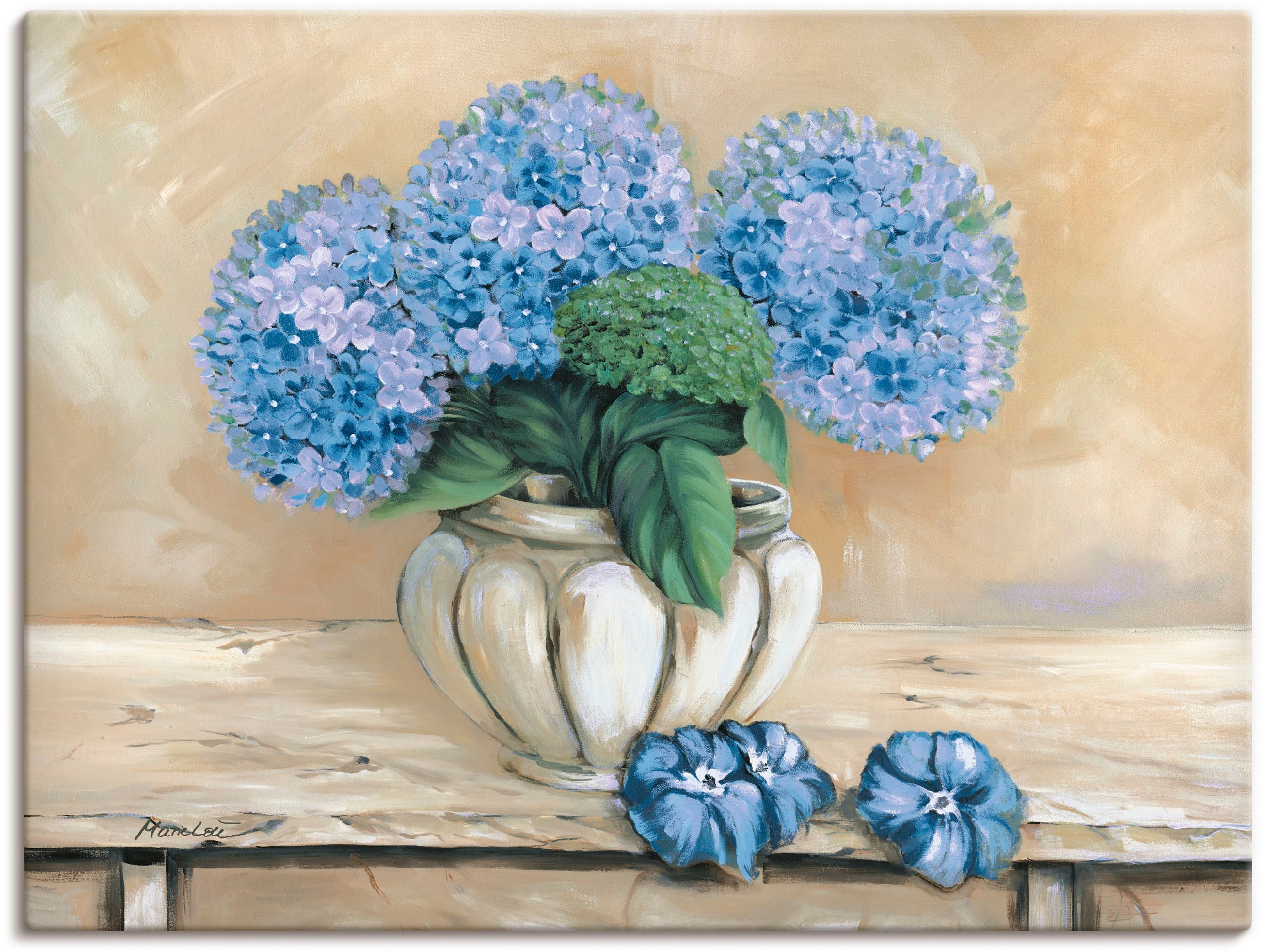 Leinwandbild »Blaue Hortensien«, Blumen, (1 St.), auf Keilrahmen gespannt