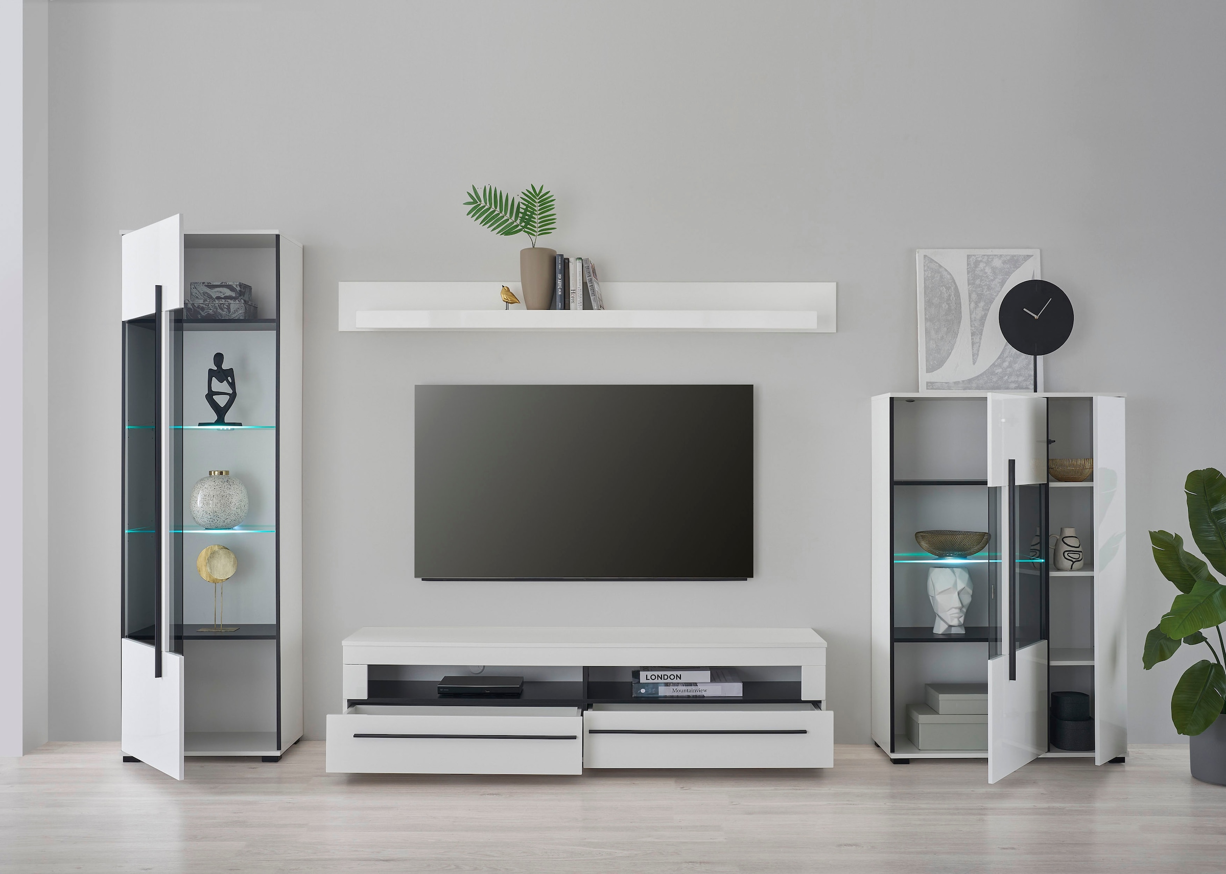INOSIGN Wohnwand »Cantara, moderne Anbauwand, Wohnzimmer-Set, in Eiche Evoke oder Weiß«, (Set, 4 St.)