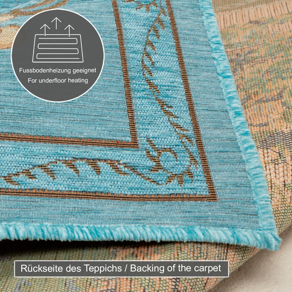 Teppich THEKO "Flomi Floral", blau (türkis), B:60cm H:3mm L:90cm, Baumwolle, Kunstfaser, Teppiche, Teppich, gewebt, Blumen Design, ideal im Wohnzimmer & Schlafzimmer 3