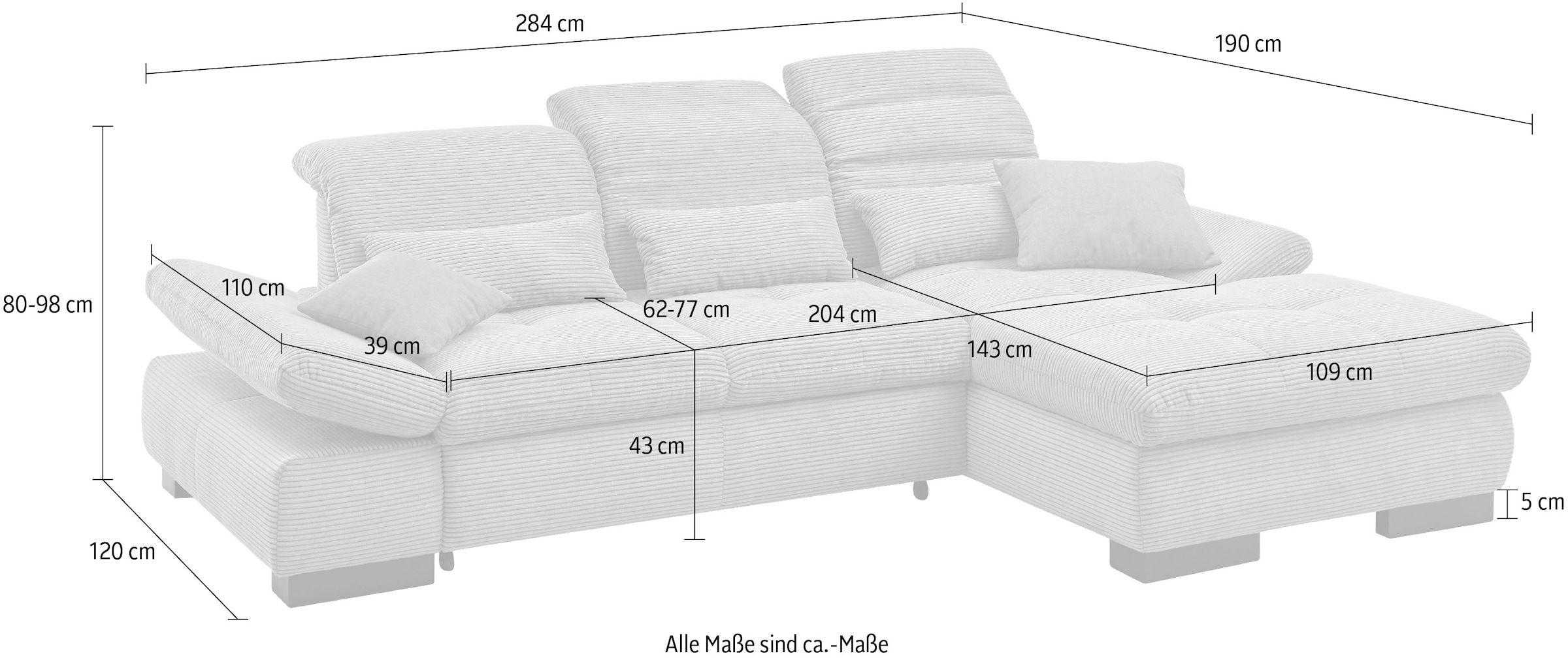 set one by Musterring Ecksofa »SO4100 V«, mit verstellbaren Kopfteilen, wahlweise mit Funktionen, Cord-Bezug