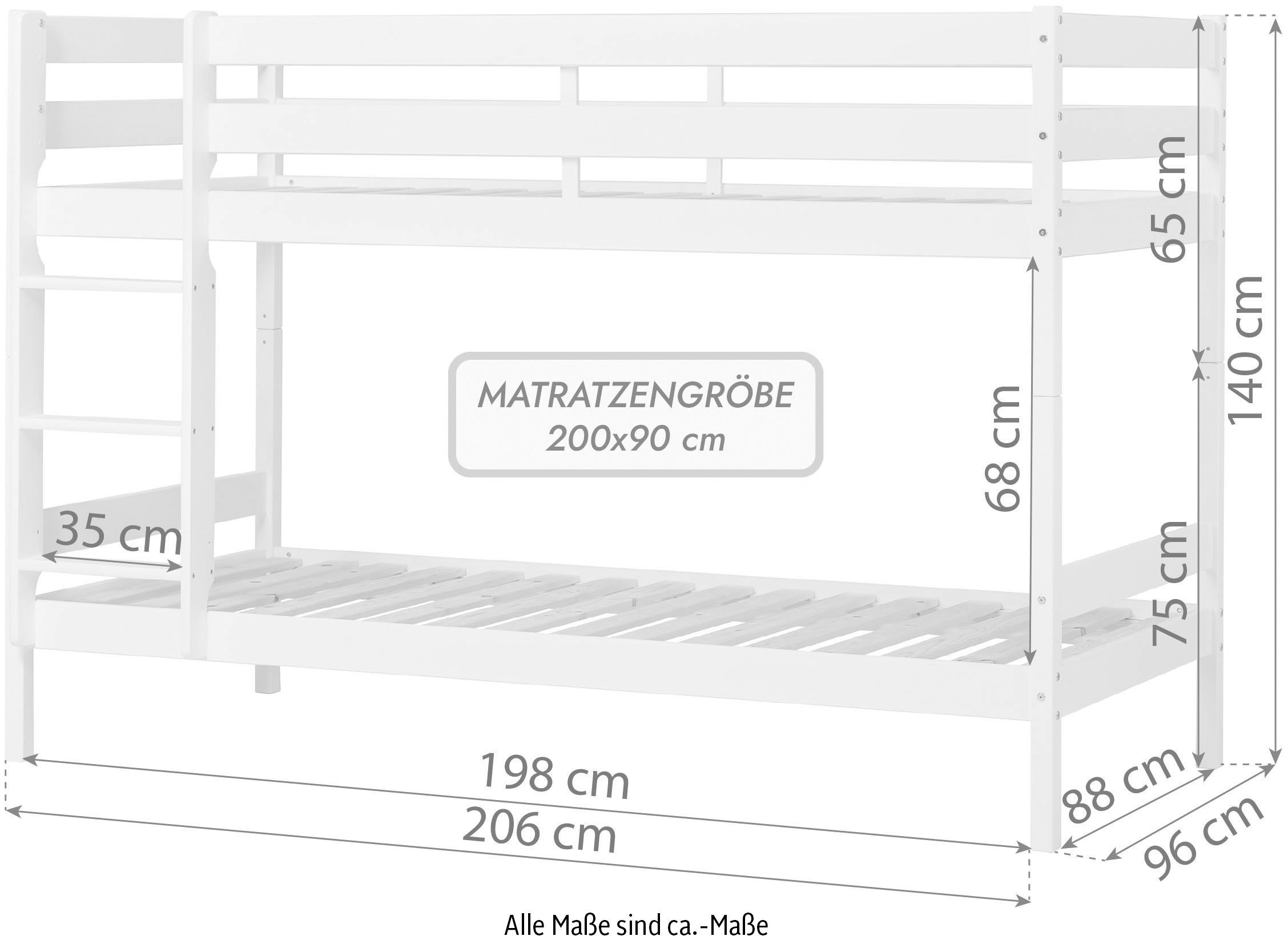 Hoppekids Etagenbett »ECO Comfort Kinderbett 90x200 oder 70x160 aus Massivholz in 4 Farben«, TÜV, FSC und Nordisches Umweltzeichen – wahlweise mit Matratzen