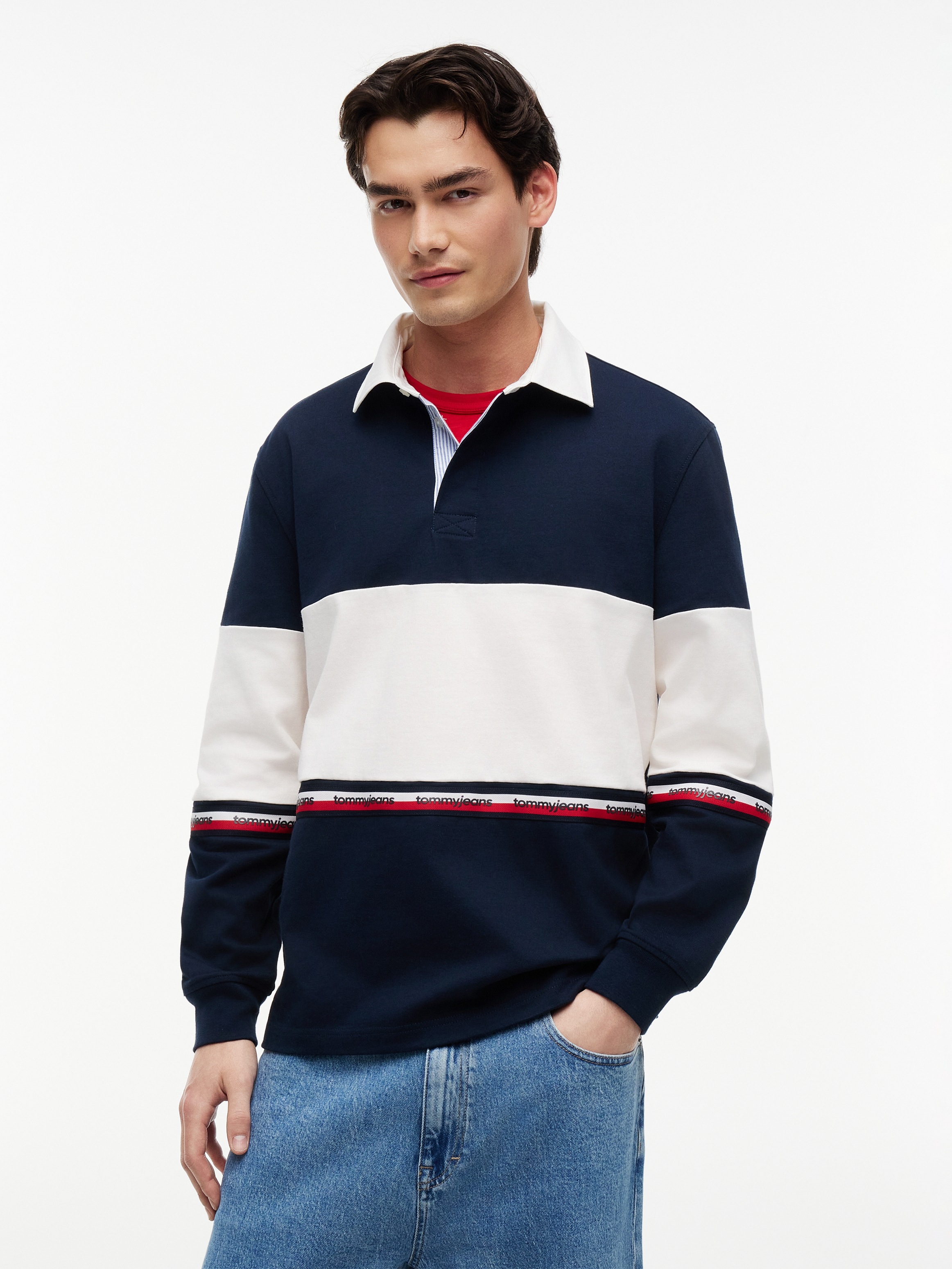 Tommy Jeans Langarm-Poloshirt "RELAX CBLOCK RUGBY" Relaxed fit mit Polokragen