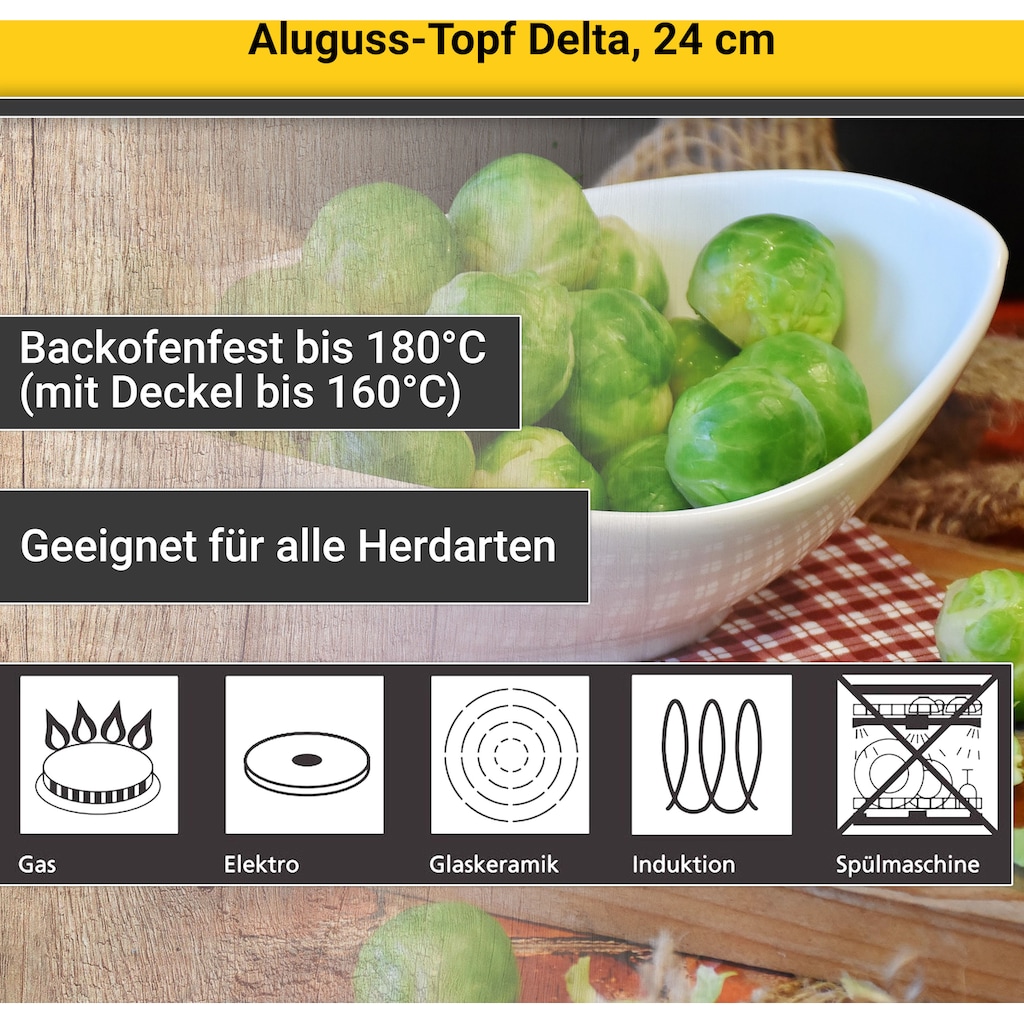 Krüger Fleischtopf »Aluguss Fleischtopf mit Glasdeckel DELTA, 24 cm«, Aluminiumguss, (1 tlg.), für Induktions-Kochfelder geeignet