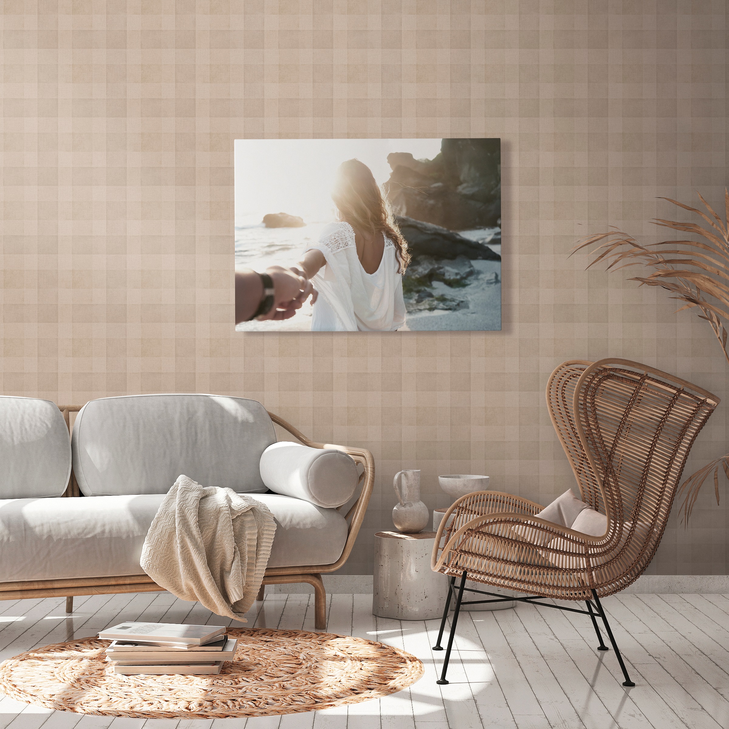 A.S. Création Vliestapete »Natural Living Karotapete«, matt-gemustert-neutral, Tapete Kariert Vlies Vlies Wand Tapeten Wohnzimmer Schlafzimmer Küche