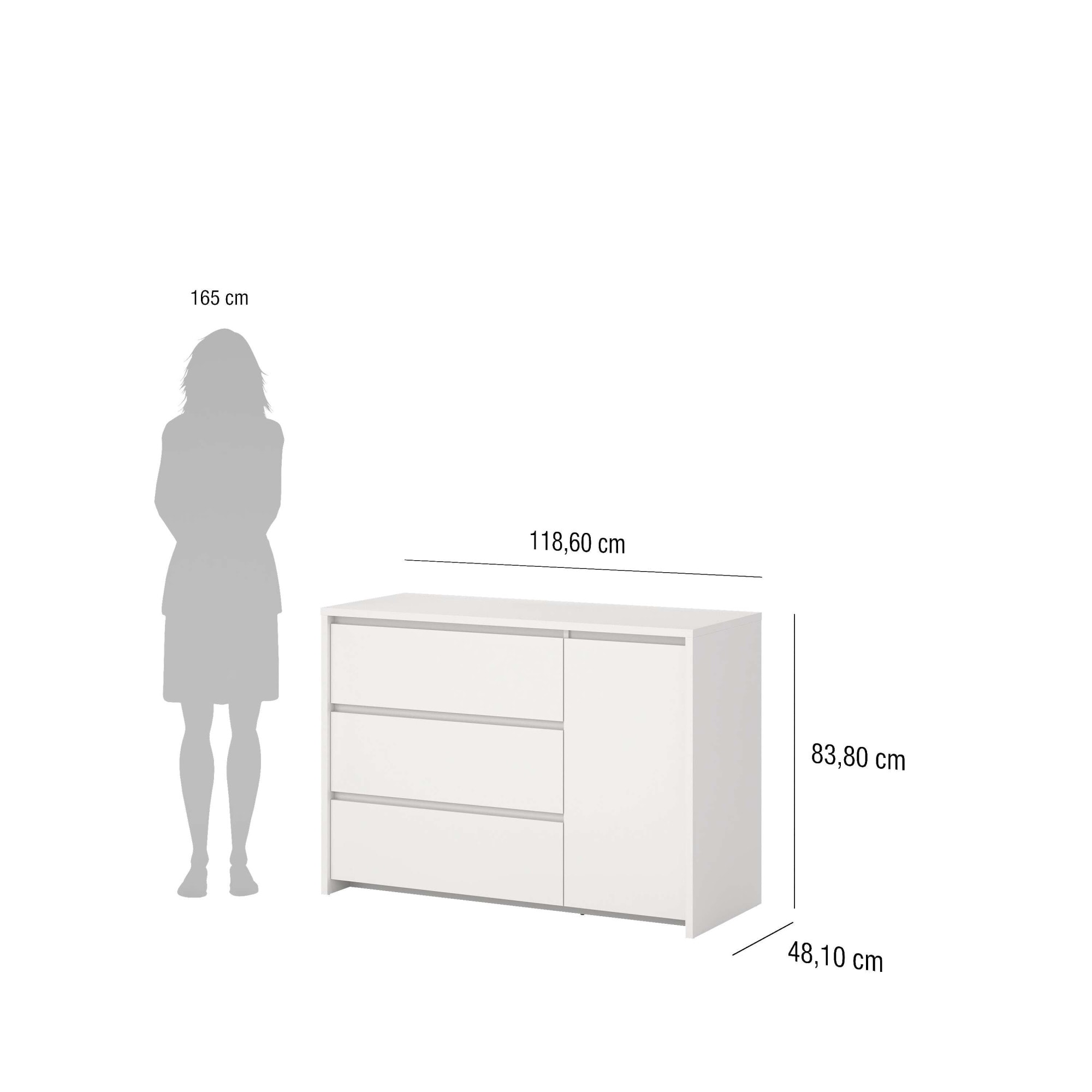 Home affaire Sideboard »Next Sideboard mit 1 Tür und 3 Schubladen« Tiefe Bauweise für mehr Stauraum