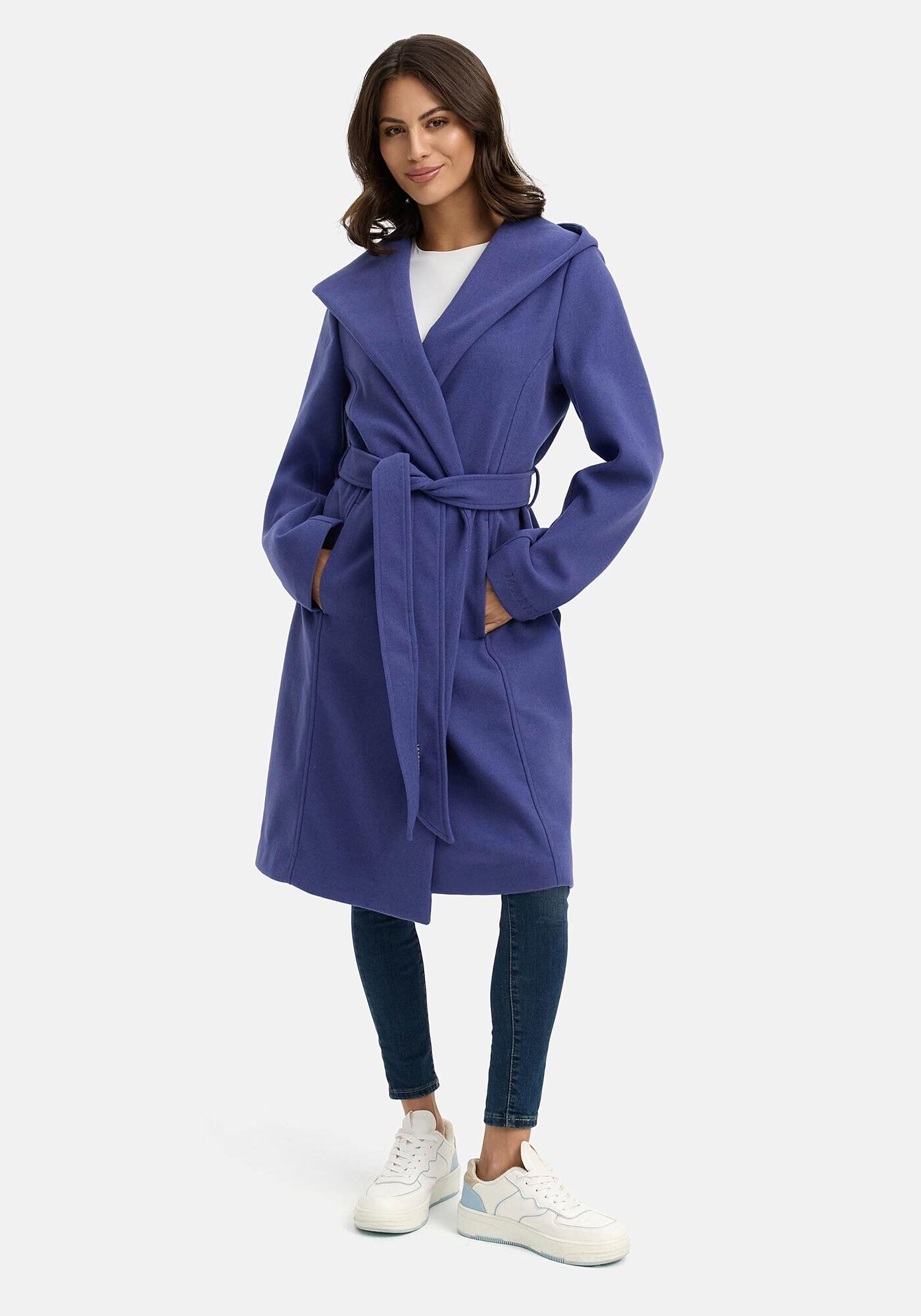 Marikoo Kurzmantel »Kailii«, Eleganter Wickel Mantel mit Taillengürtel und Oversized Hood Kapuze