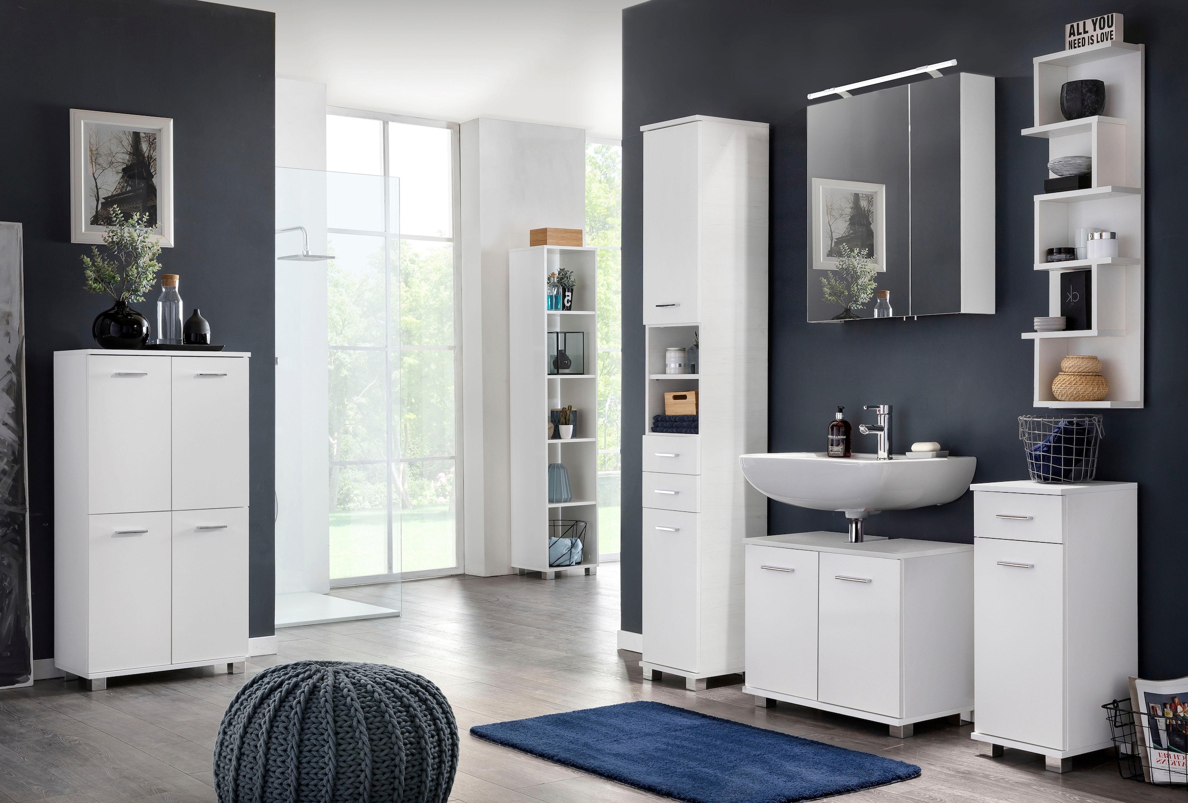Schildmeyer Spiegelschrank »Dorina, mit höhenverstellbaren Glasböden«, Breite 60 cm, 2-türig, LED-Beleuchtung, Schalter-/Steckdosenbox