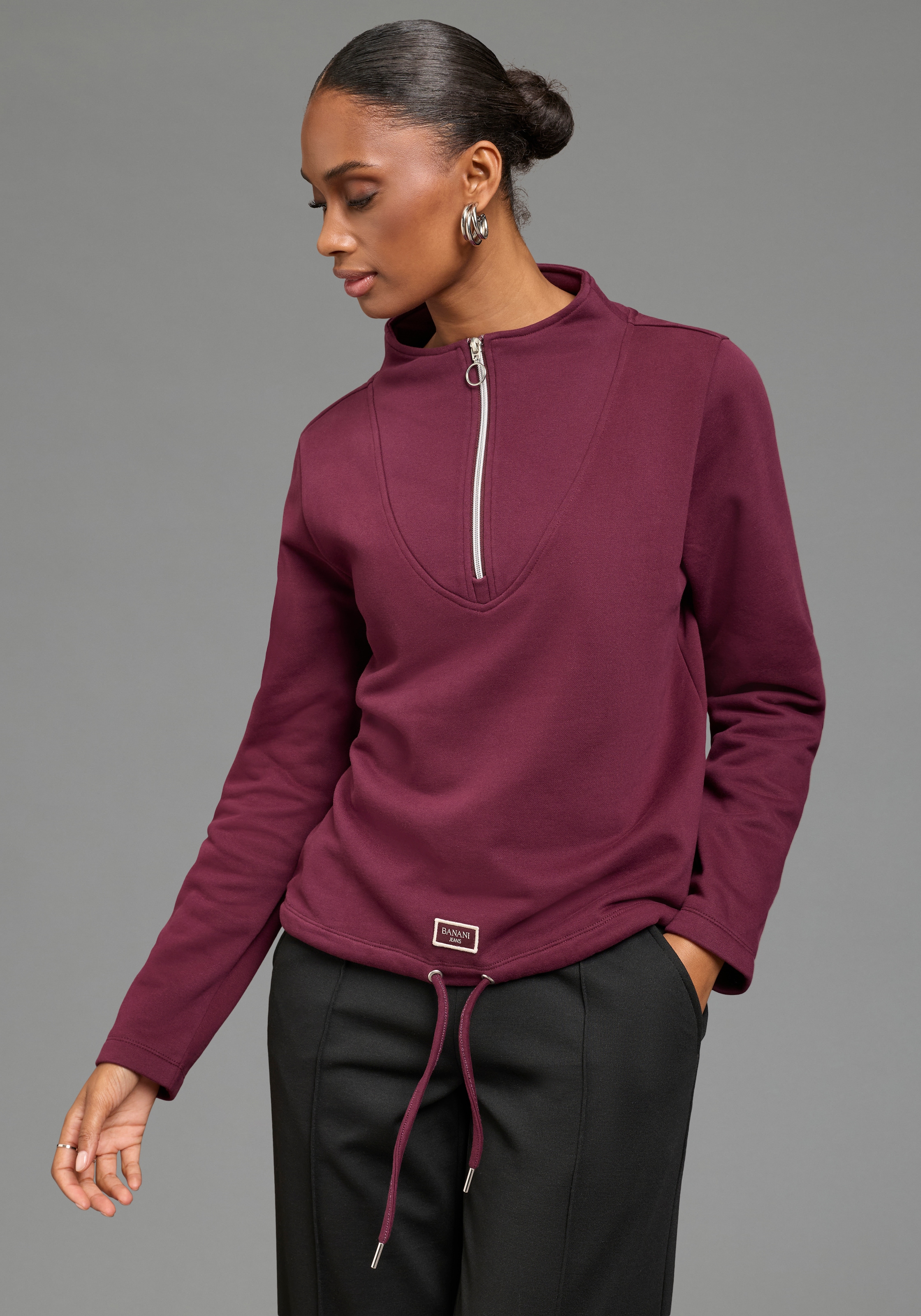 Bruno Banani Sweatshirt , mit hohem Stehkragen, aus Baumwolle und Polyester
