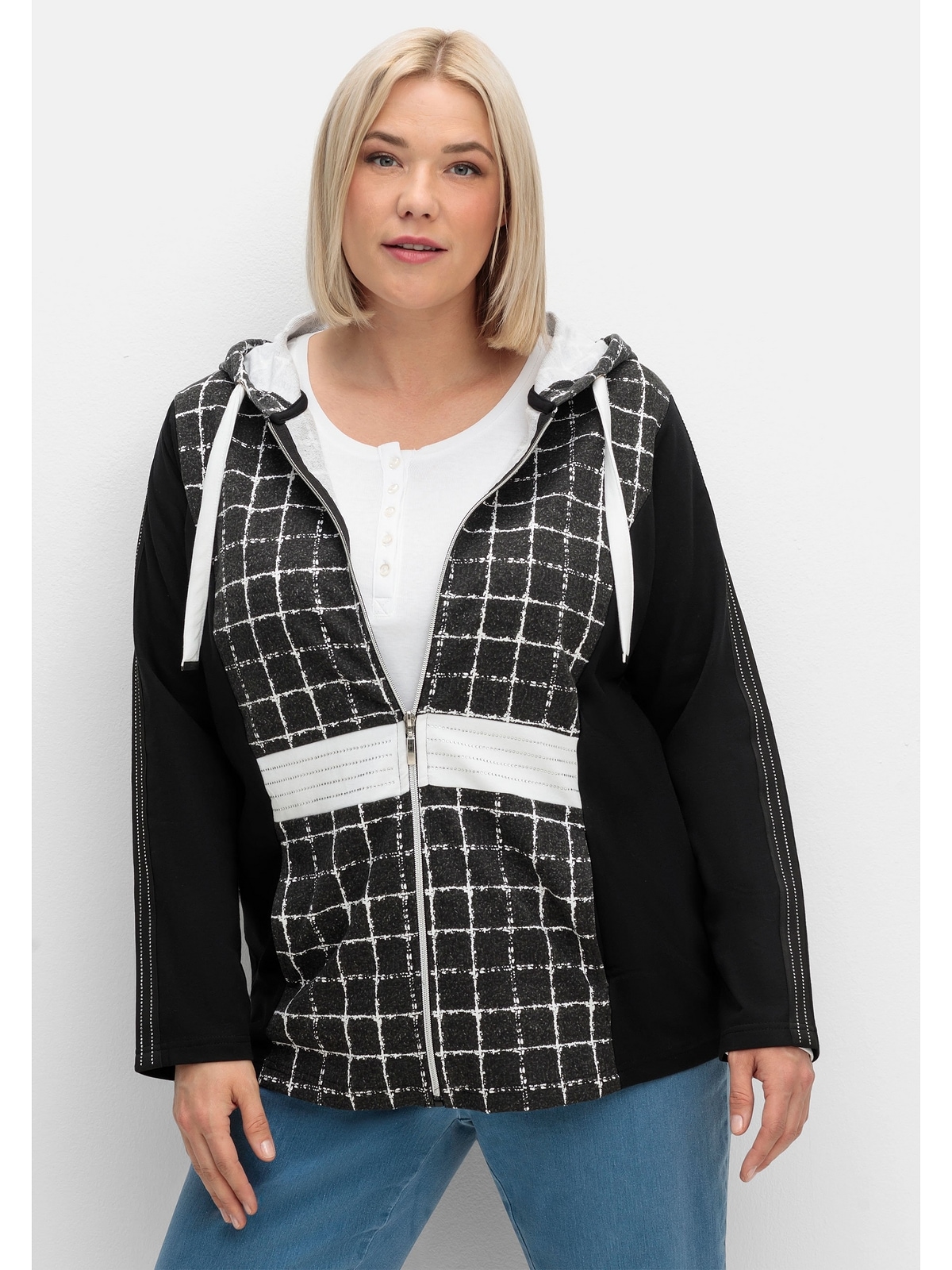 Sheego Kapuzensweatjacke "Große Größen", im Mustermix günstig online kaufen