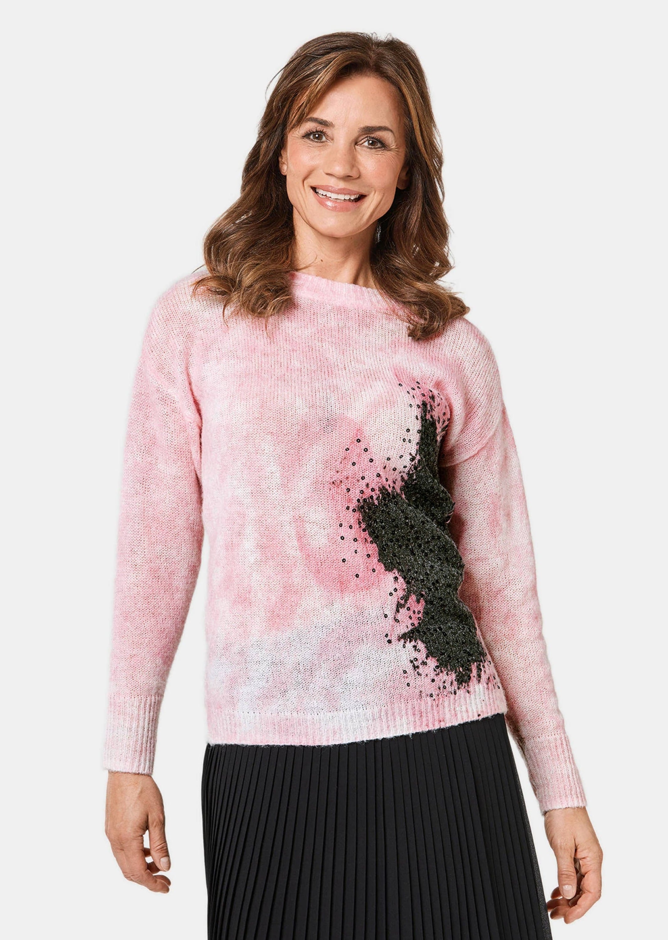 GOLDNER 2-in-1-Pullover »Pullover Kurzgröße - Pullover mit femininem Druck und Pailletten«