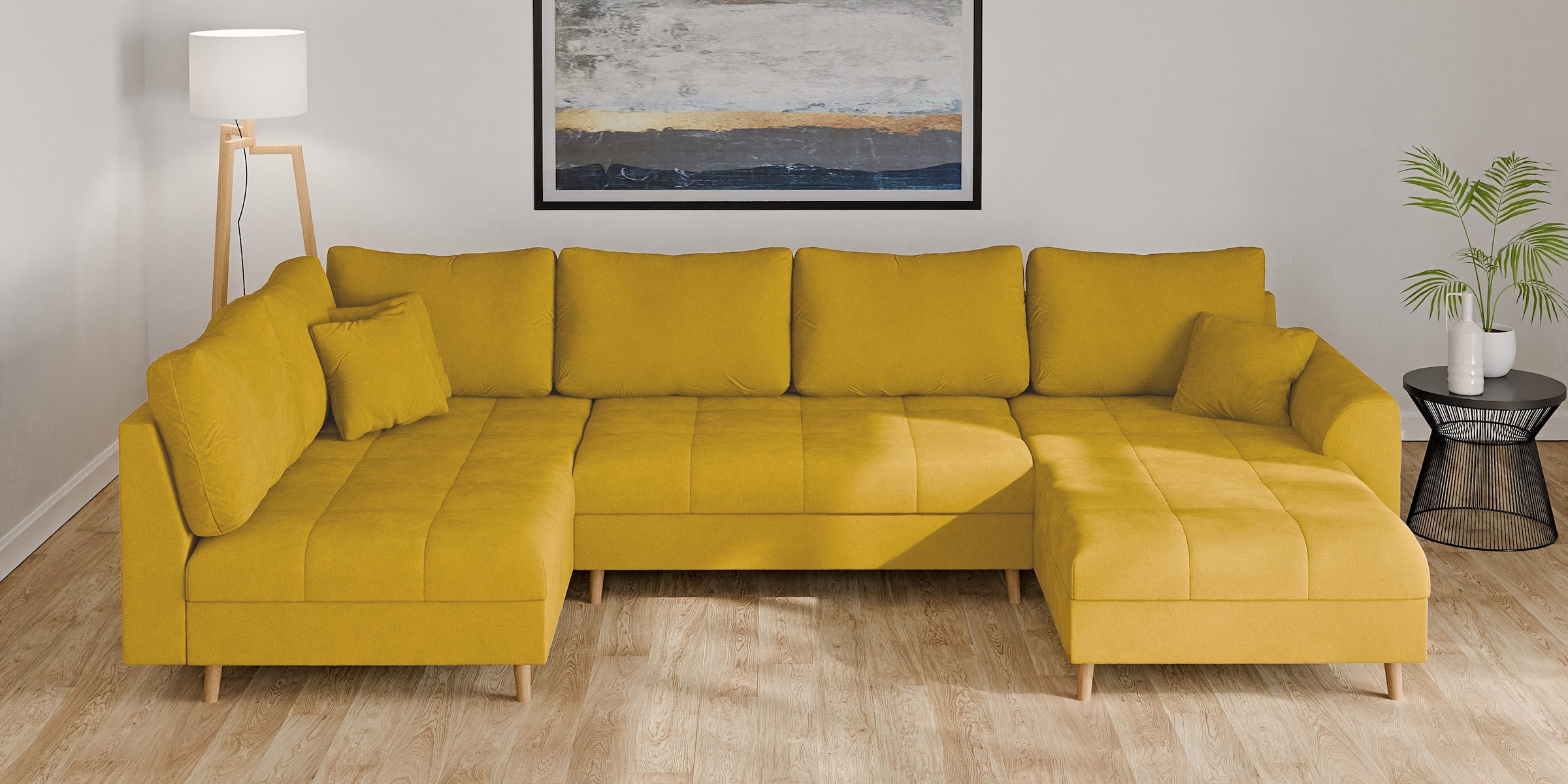 Home affaire Wohnlandschaft "CHARRE U-Form mit Ottomane, Maße B/T/H: 310/161/81 cm" feine Steppung, lose Rücken- und Zierkissen, auch in Cord und Bouclé