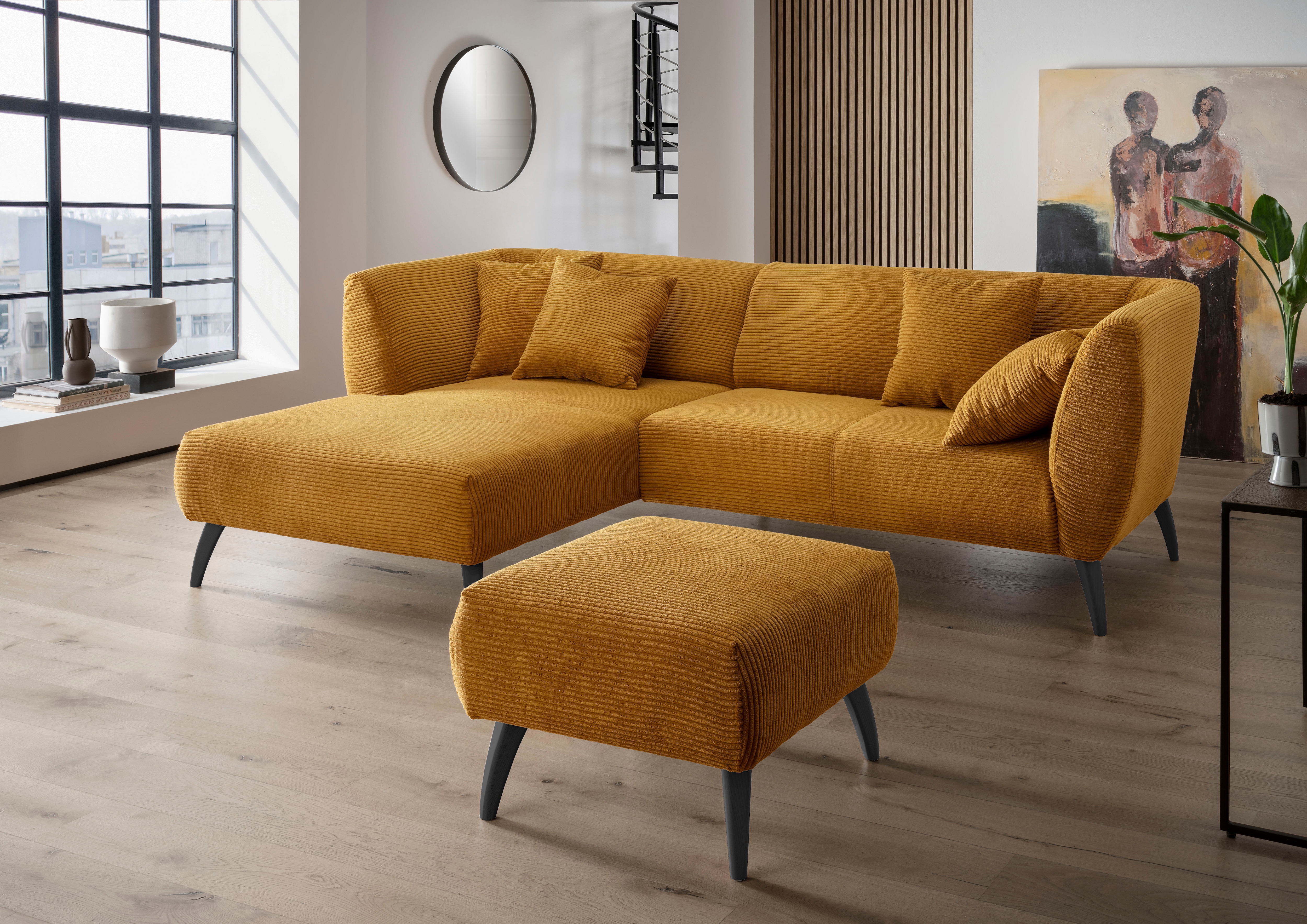 Home affaire Ecksofa "Lazio modern und bequem, schmale Armlehnen, tolle Detailverarbeitung" zwei verschiedene Fußfarben wählbar