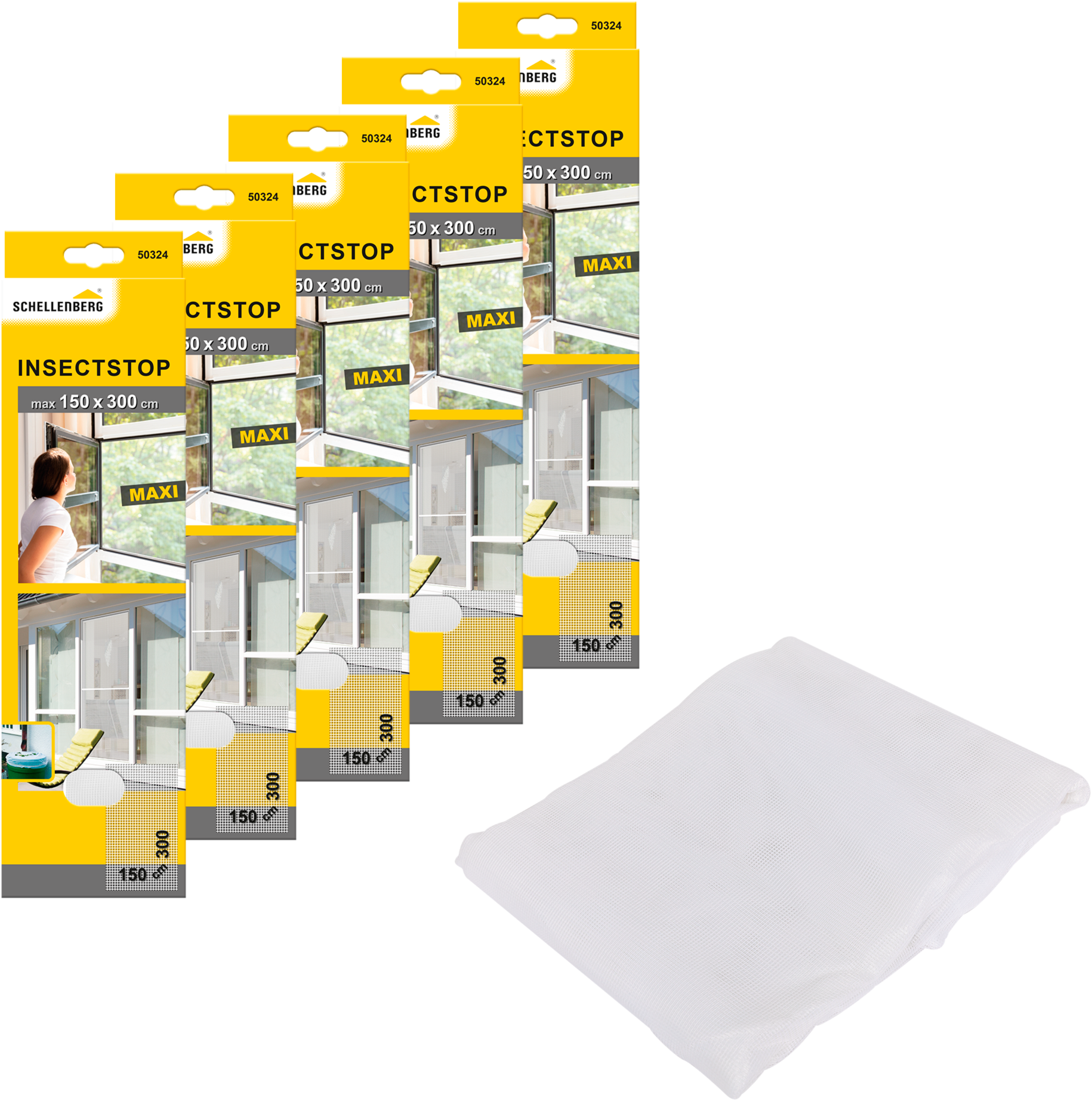 SCHELLENBERG Fliegengitter-Gewebe "Maxi für große Fenster" Packung, 5 Stk. tlg. Insektenschutz und Mückenschutz, 150 x 300 cm, anthrazit und weiß